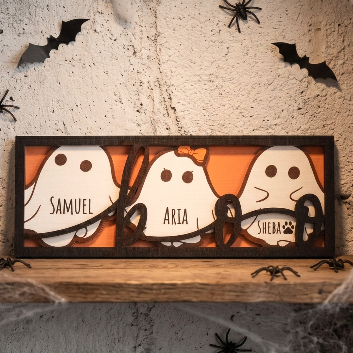 Personalized Ghost Family Name Sign Wood for Halloween Home B37