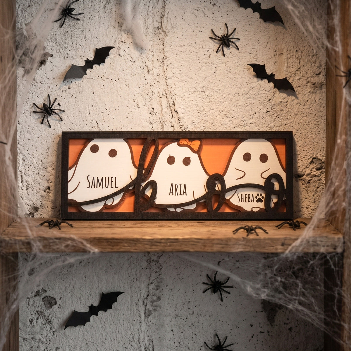 Personalized Ghost Family Name Sign Wood for Halloween Decor B37