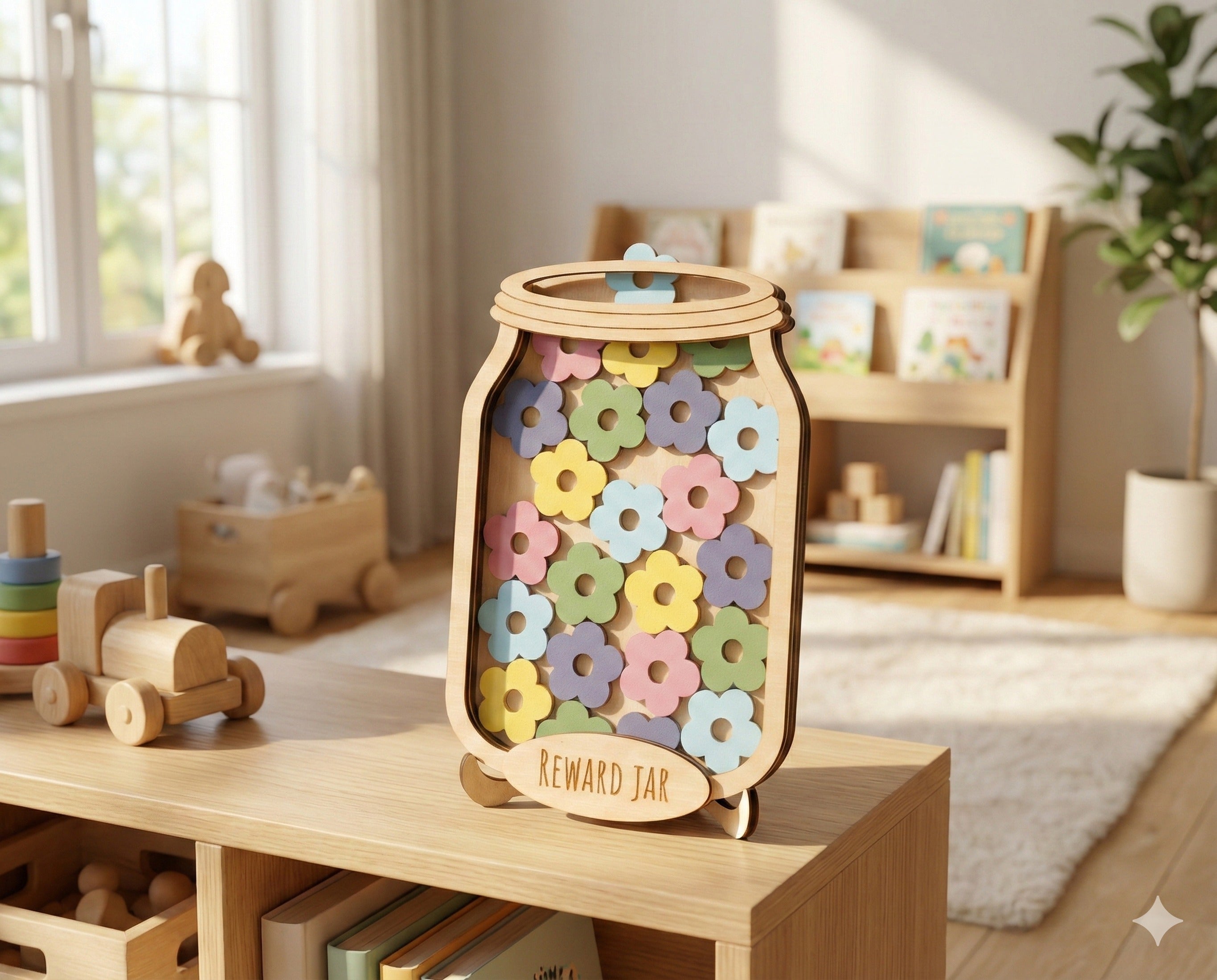 Wooden Reward Jar for Kids Interactive Behavior Reward System E28