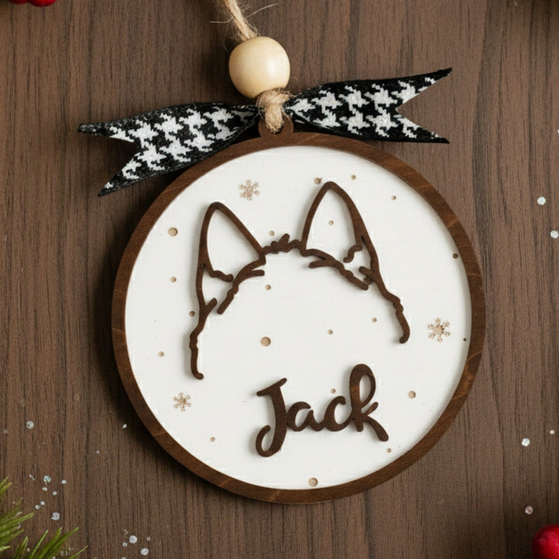 Personalized Dog Ear Ornament Wood for Dog Name Ornament and Wooden Dog Christmas Ornament O81