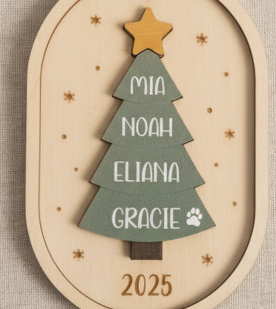 Personalized Wooden Christmas Tree Ornament Wood Personalized Christmas Ornament for Family D26