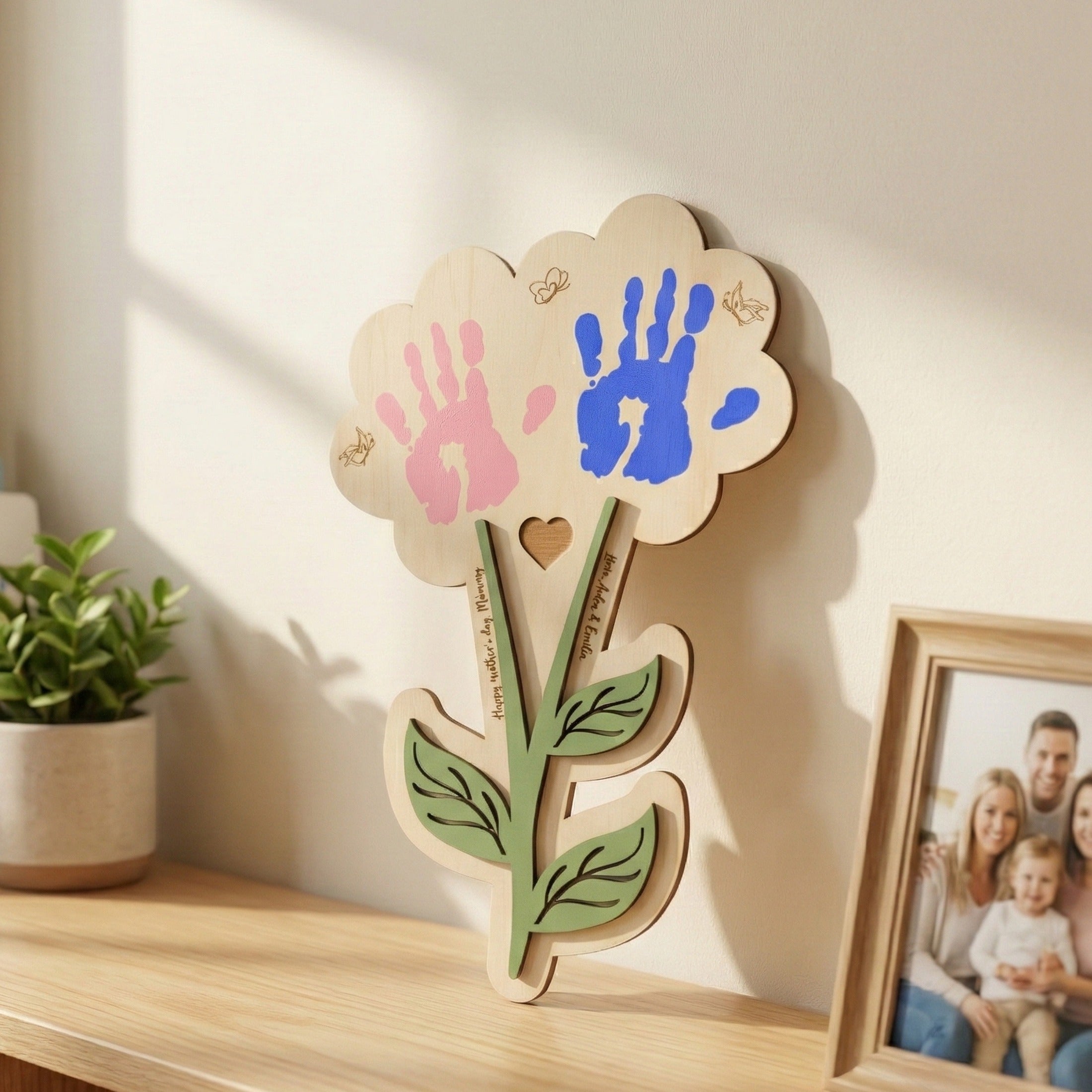Wooden Flower Handprint Art Wood for Mother Day Gift and Handprint Decor Y70