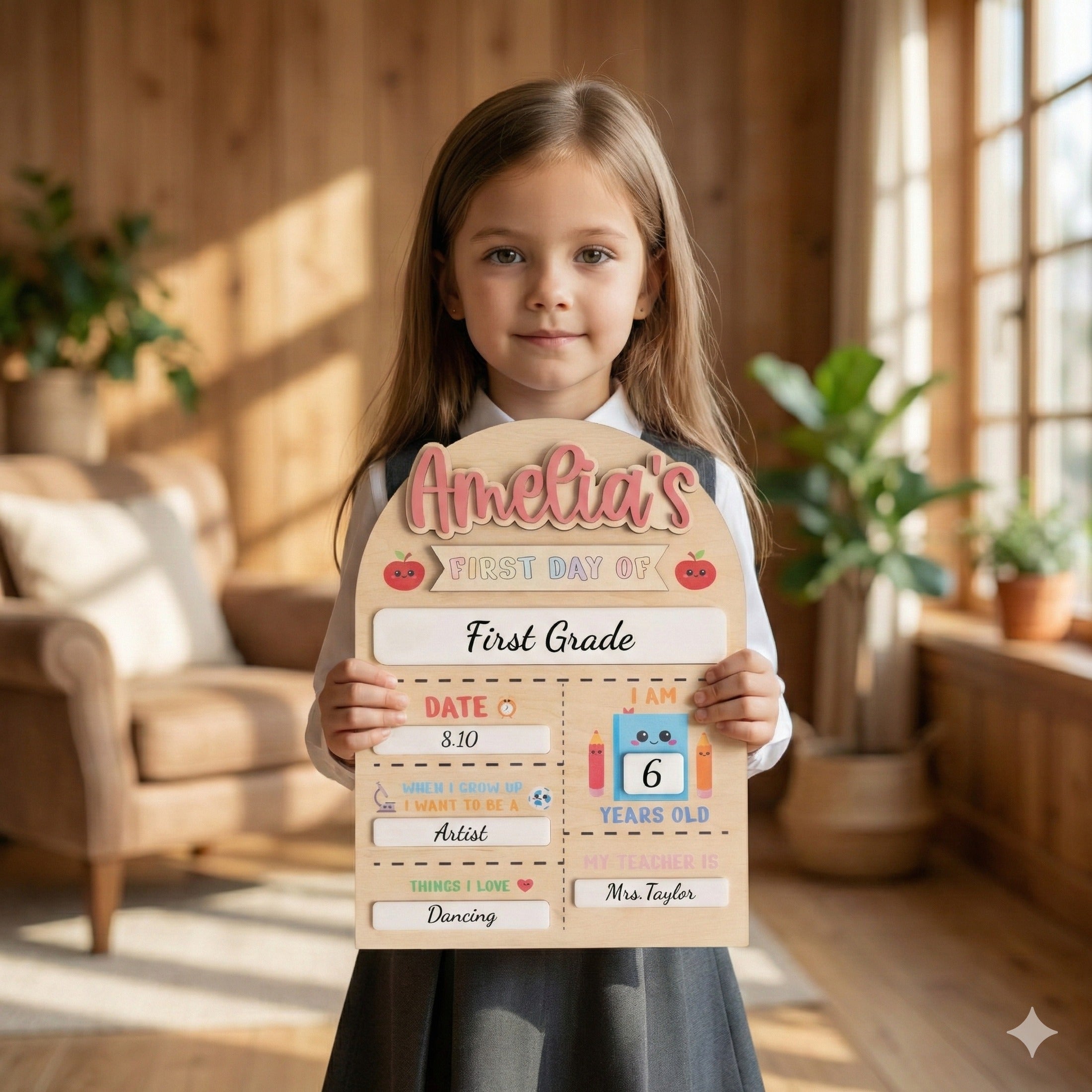 Personalized First Day of School Sign Wood for School Milestone Photos Y89