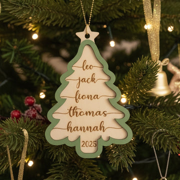 Personalized Wooden Christmas Tree Ornament Wood Family Christmas Tree Ornament and Custom Engraved Ornament D32