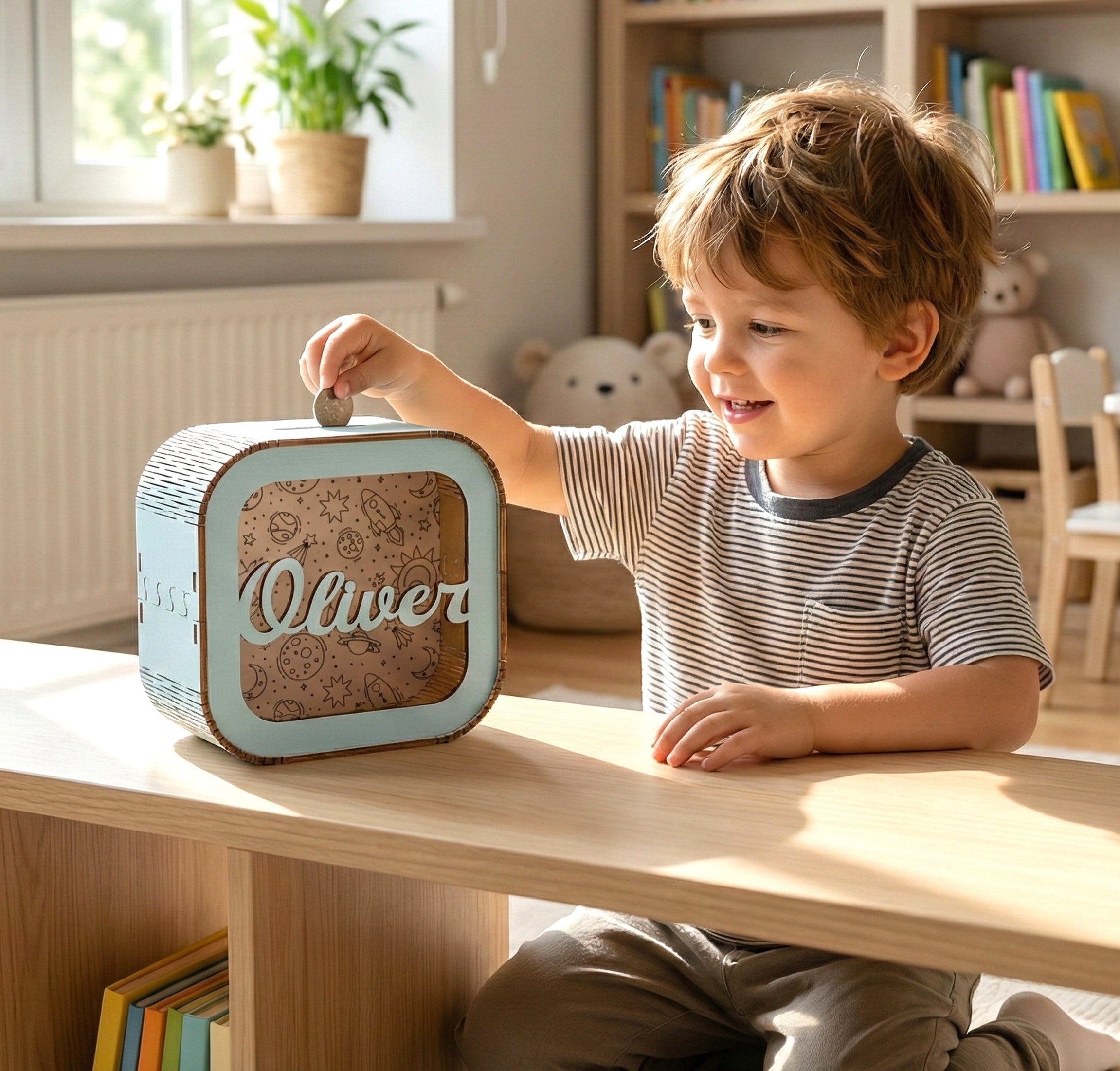 Personalized Wooden Piggy Bank wood acrylic for kids coin bank and room decor E62