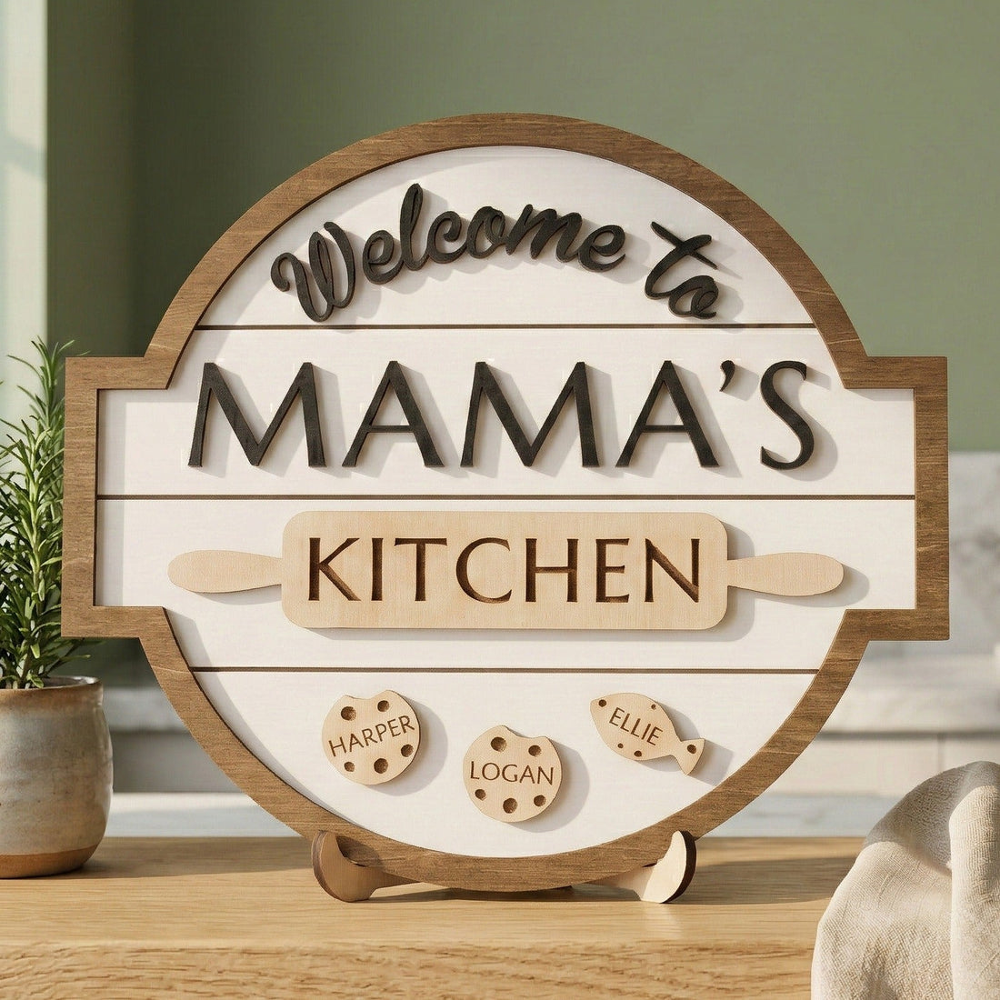 Personalized Mama Kitchen Wood Sign with Family Name D63