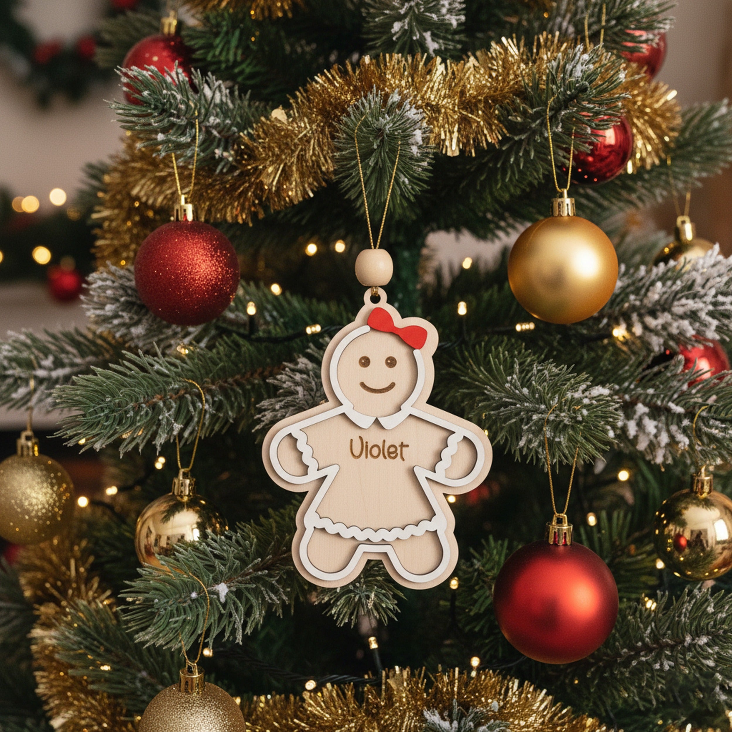 Personalized Gingerbread Christmas Ornament Wood Gingerbread Christmas Ornament for Kids and Custom Name Christmas Ornament D29