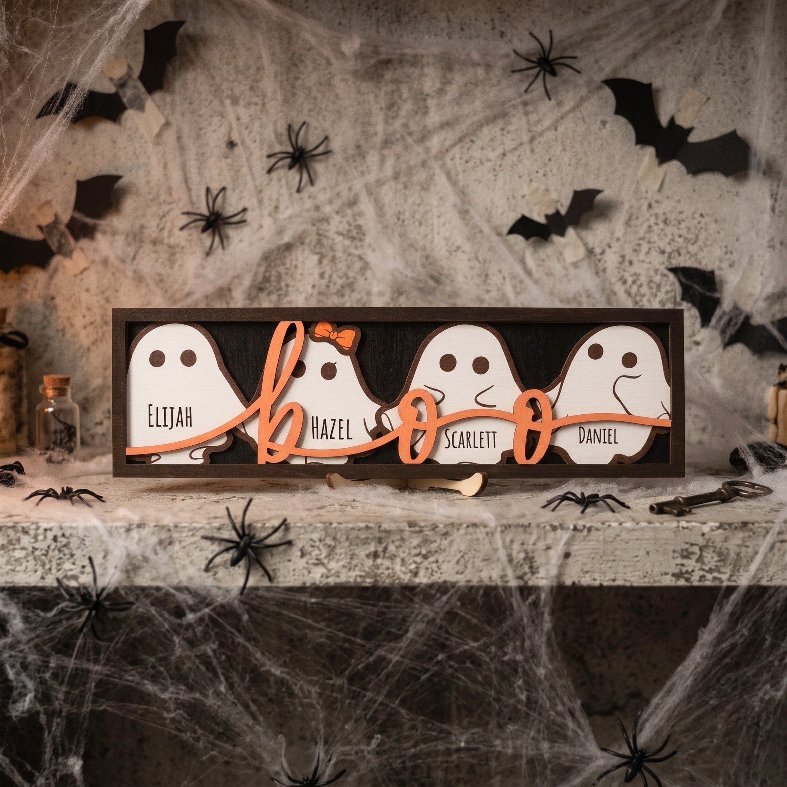 Personalized Ghost Family Name Sign Wood for Halloween Home B37