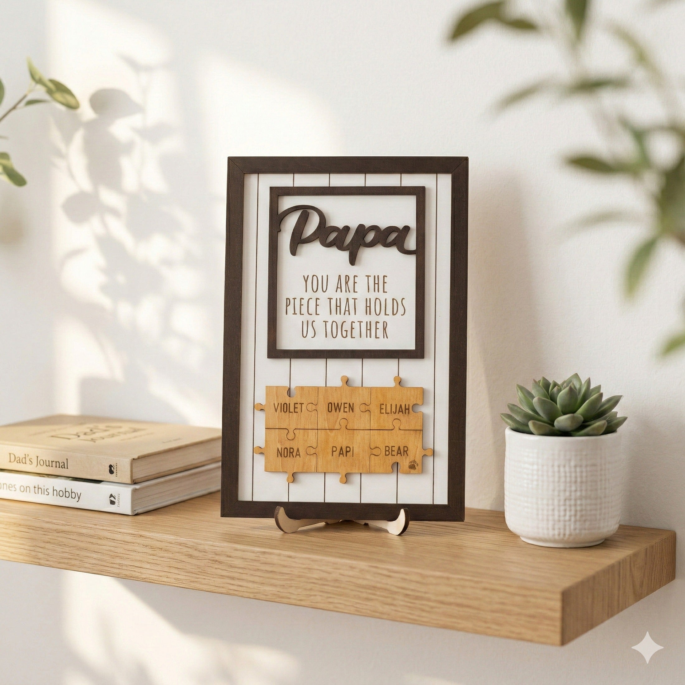 Personalized Wooden Puzzle Frame for Dad Unique Family Gift Y76