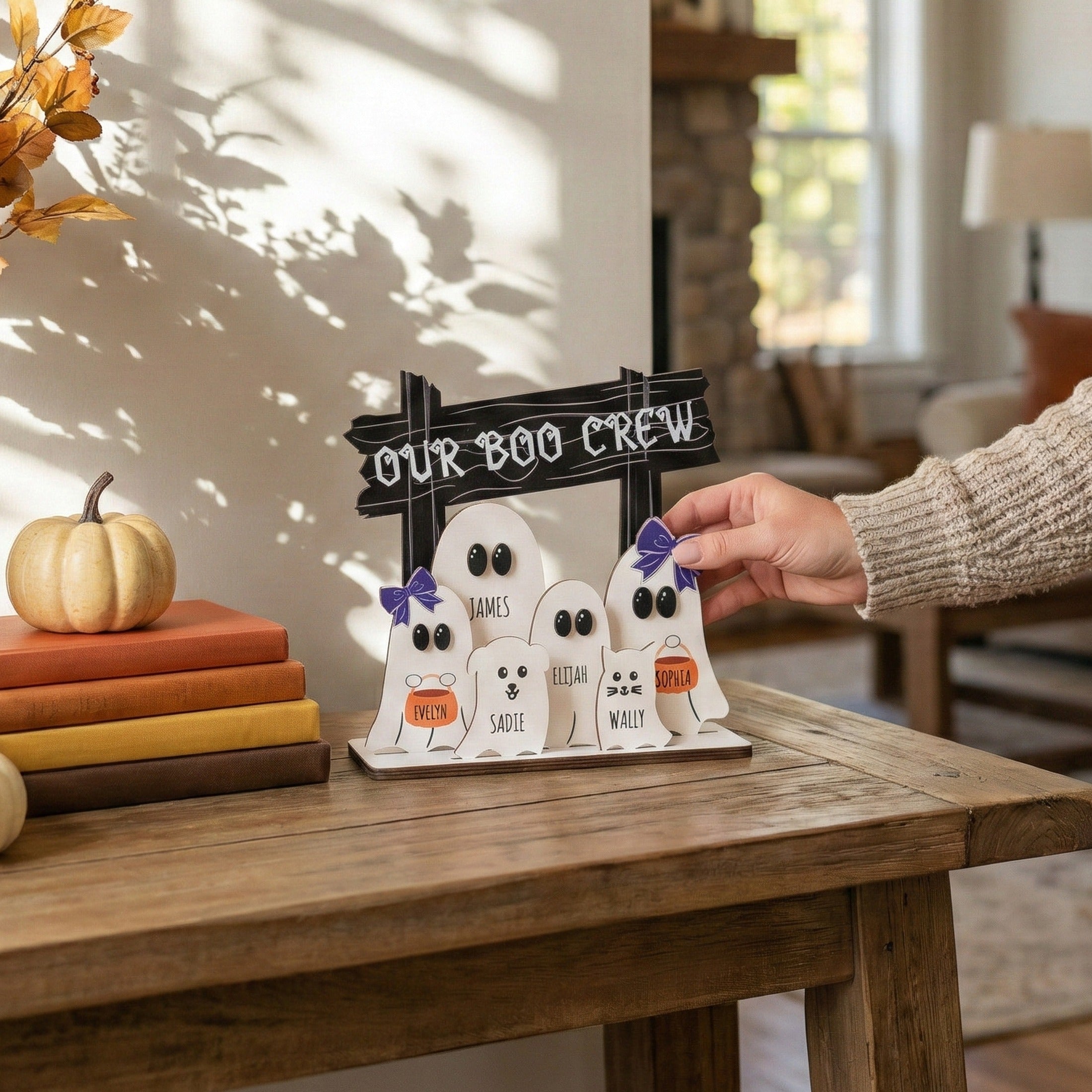 Personalized Wooden Halloween Boo Crew Sign Wood for Table D08