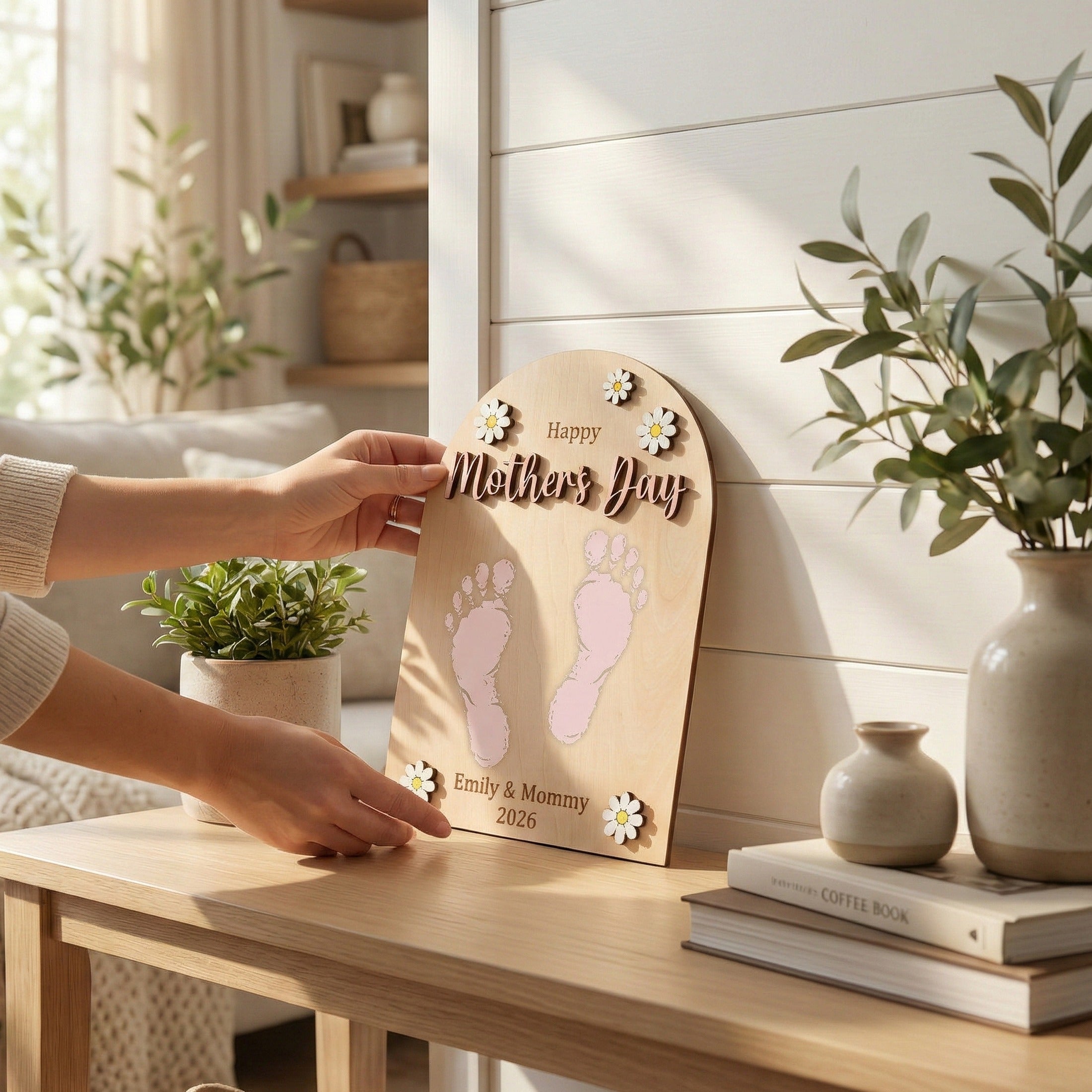 Mother’s Day Handprint Sign Wood Baby Handprint Keepsake Gift D61