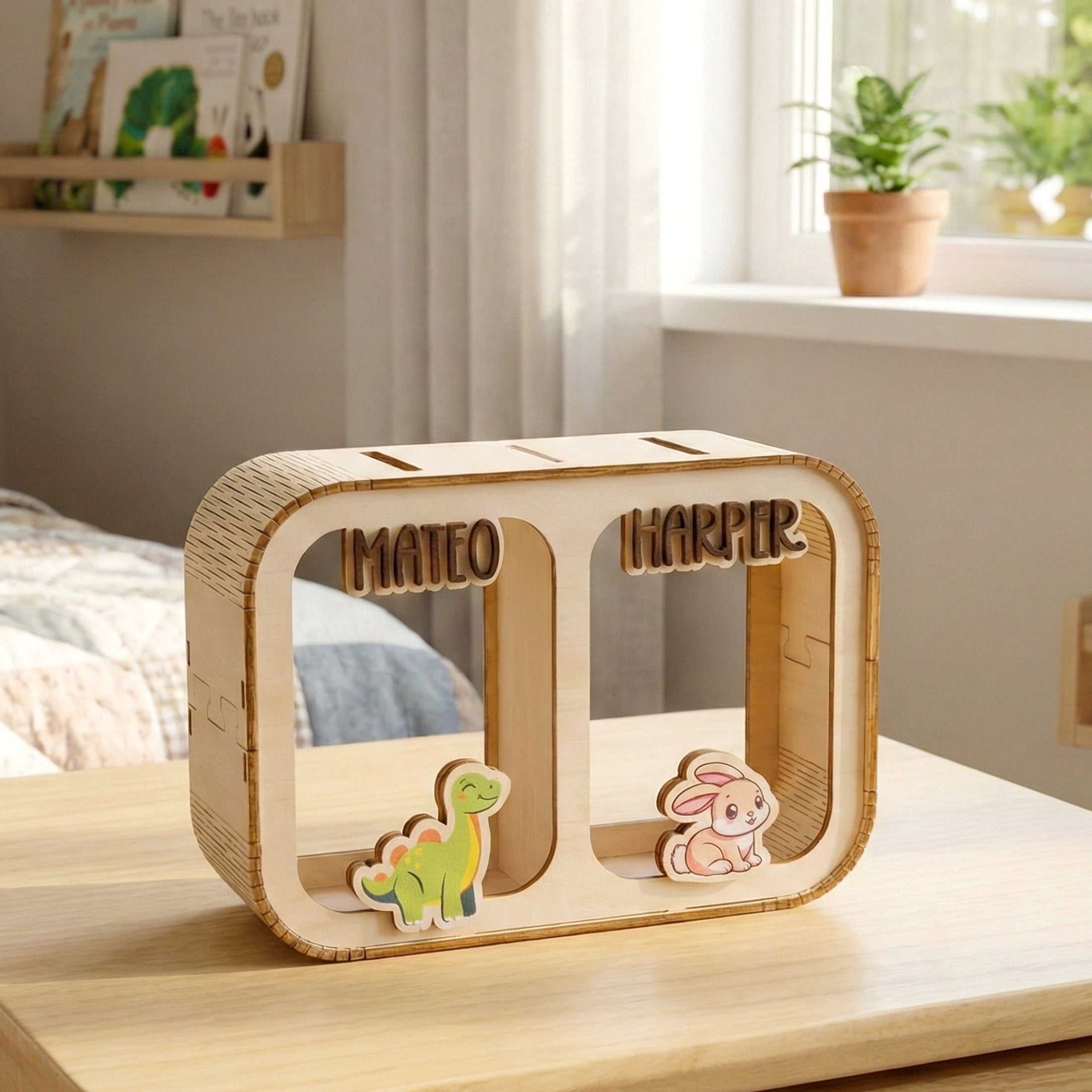 Personalized Wooden Piggy Bank Wood Acrylic for Kids Money Bank Y24