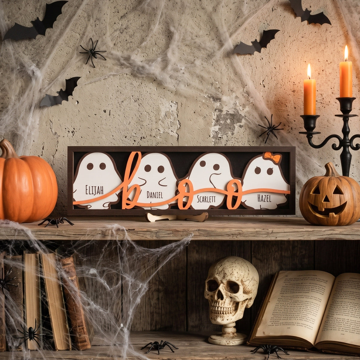 Personalized Ghost Family Name Sign Wood for Halloween Decor B37
