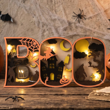 Layered Wooden Halloween BOO Sign Wood for Spooky Home Decor B34
