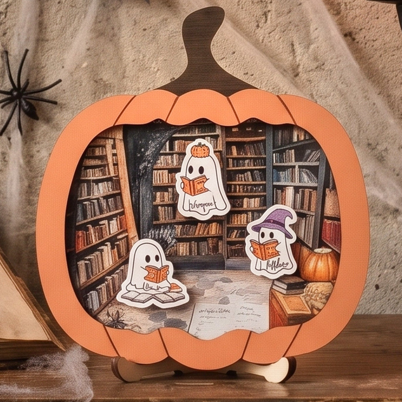 Wooden Pumpkin Library Ghost Halloween Sign Decor for Room B39