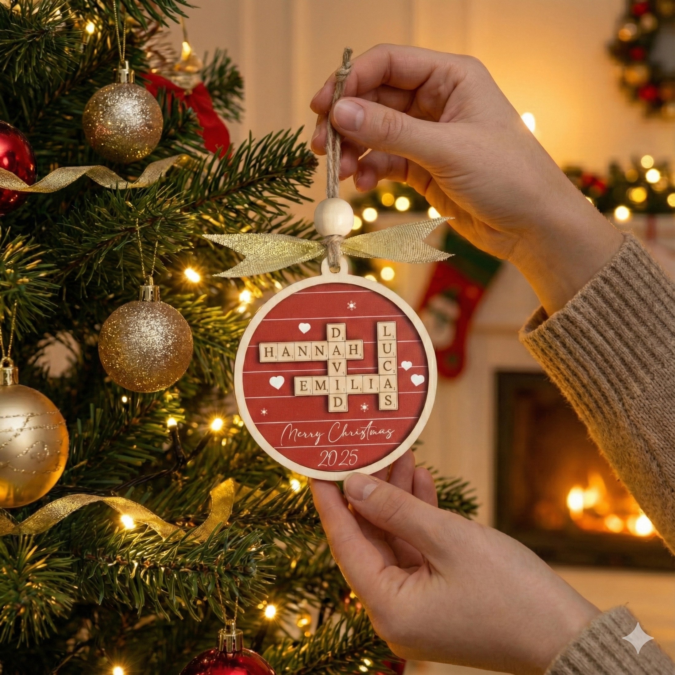 Family Crossword Wooden Ornament Personalized Family Christmas Decor D35