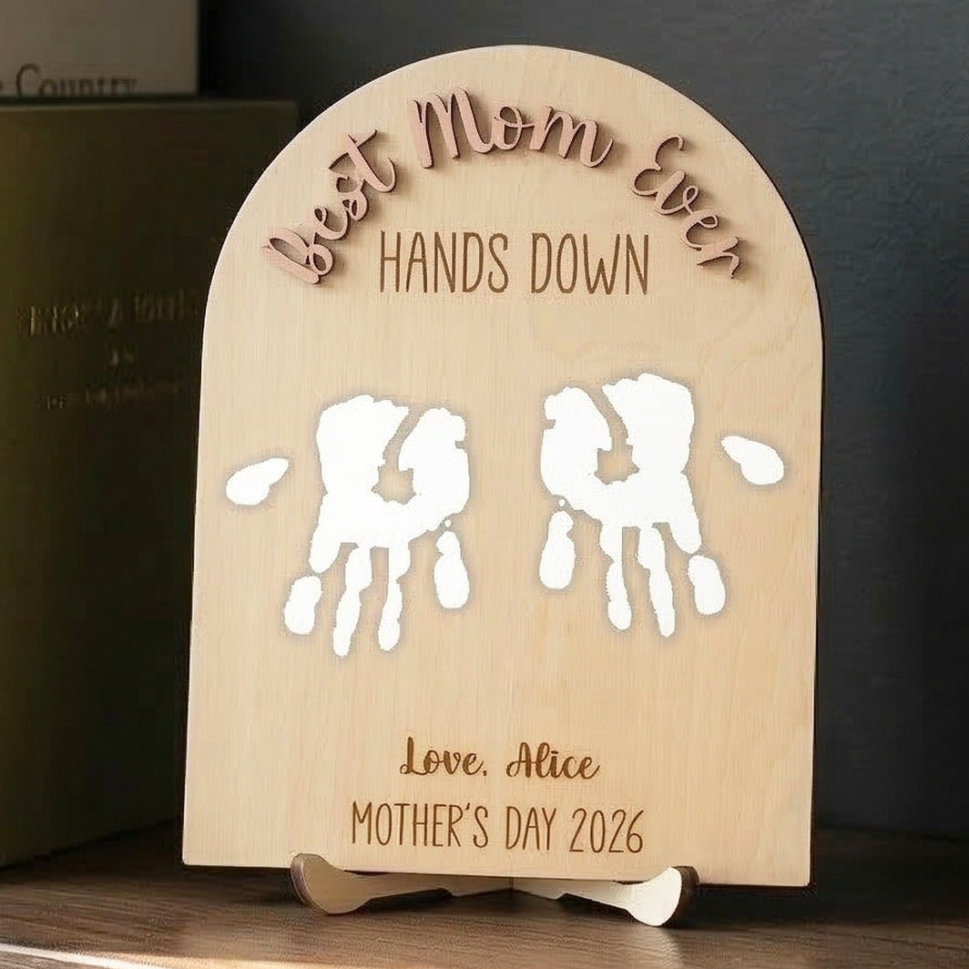 Mom Handprint Keepsake Wood Sign Gift for Grandma Family Decor D65