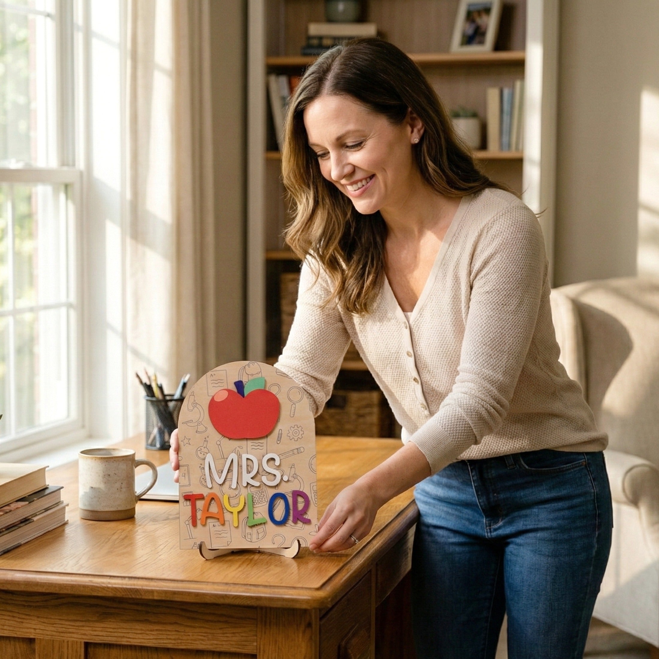 Customized Wooden Teacher's Desk Nameplate For Boho Rustic Decor R01