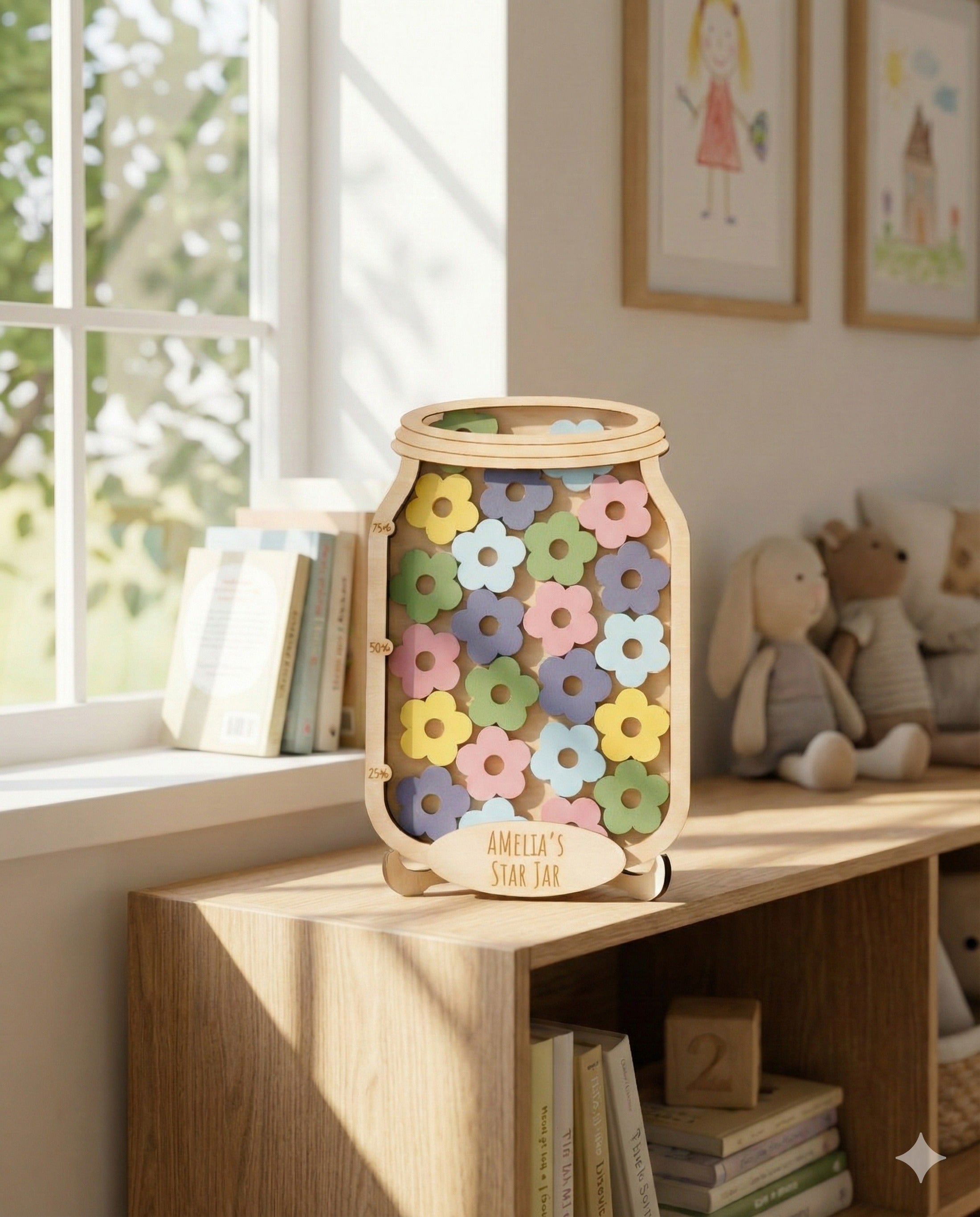 Wooden Reward Jar for Kids Interactive Behavior Tool E27