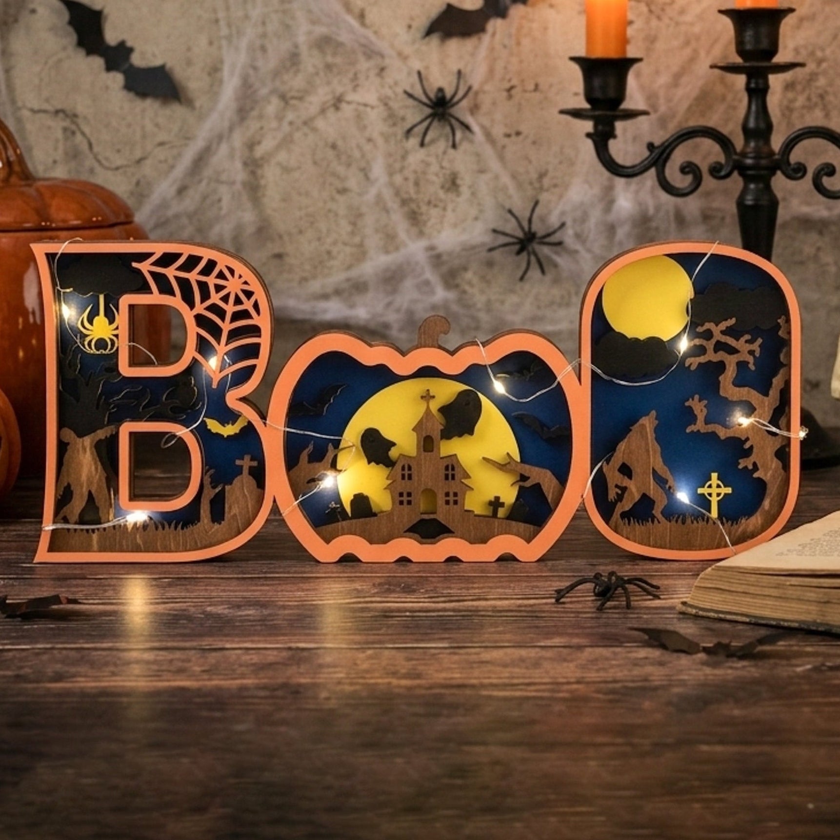 Layered Wooden Halloween BOO Sign Wood for Halloween Mantel B35