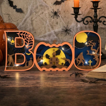 Layered Wooden Halloween BOO Sign Wood, Rustic Table Decor B35