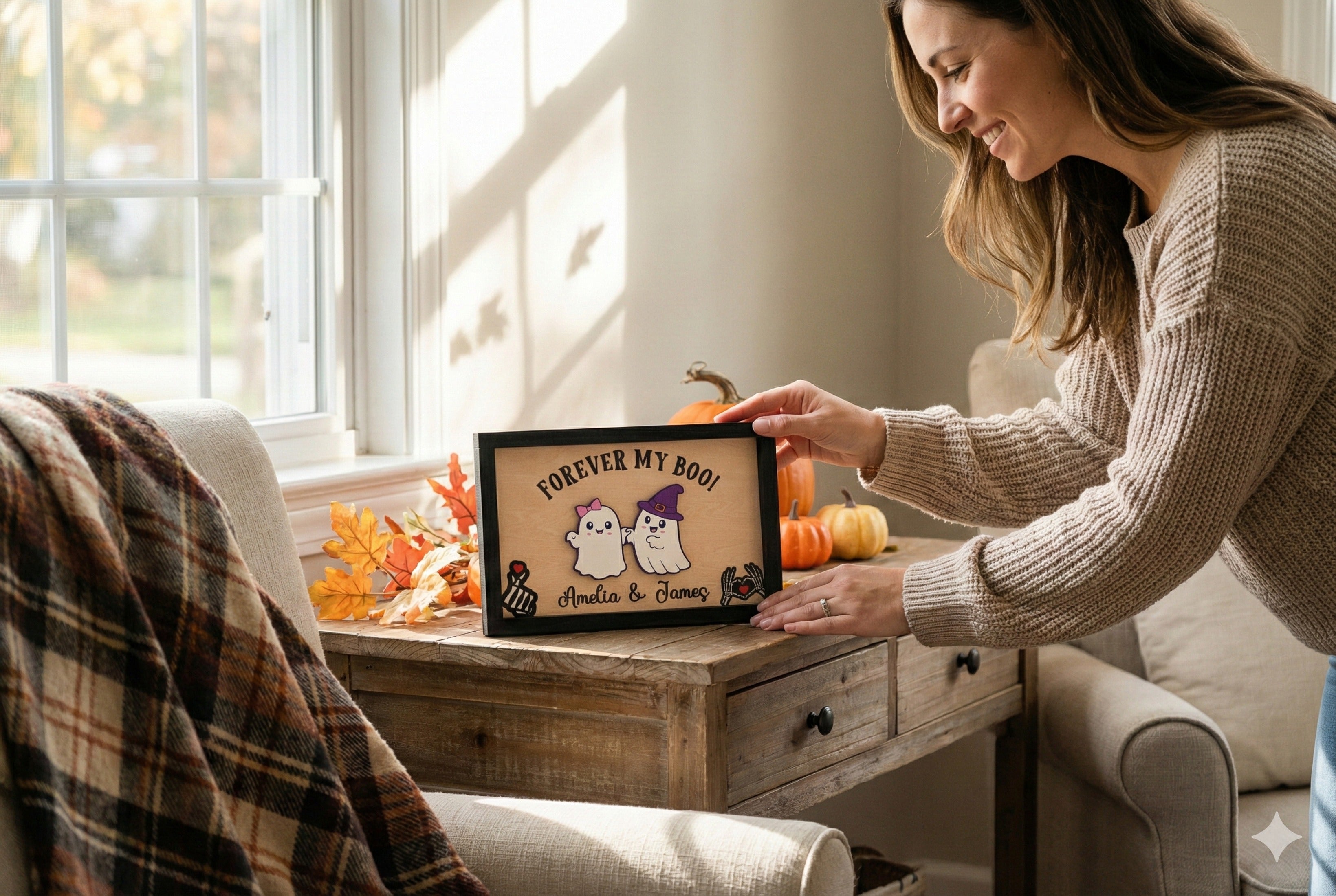 Personalized Halloween Couple Wooden Sign for Table Decor R44