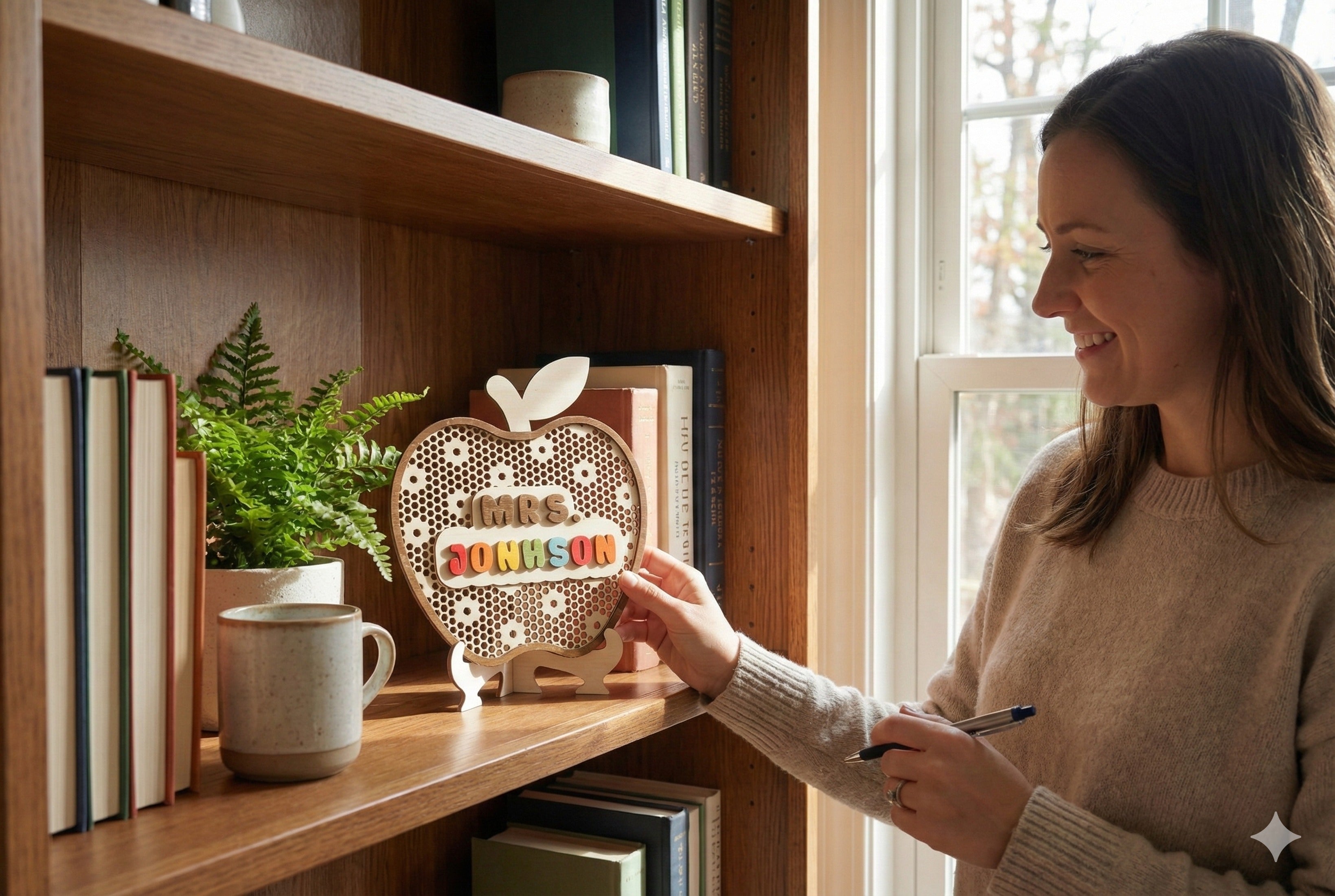 Personalized Wooden Teacher’s Apple Sign for Teacher Gifts and Desk Decor N83