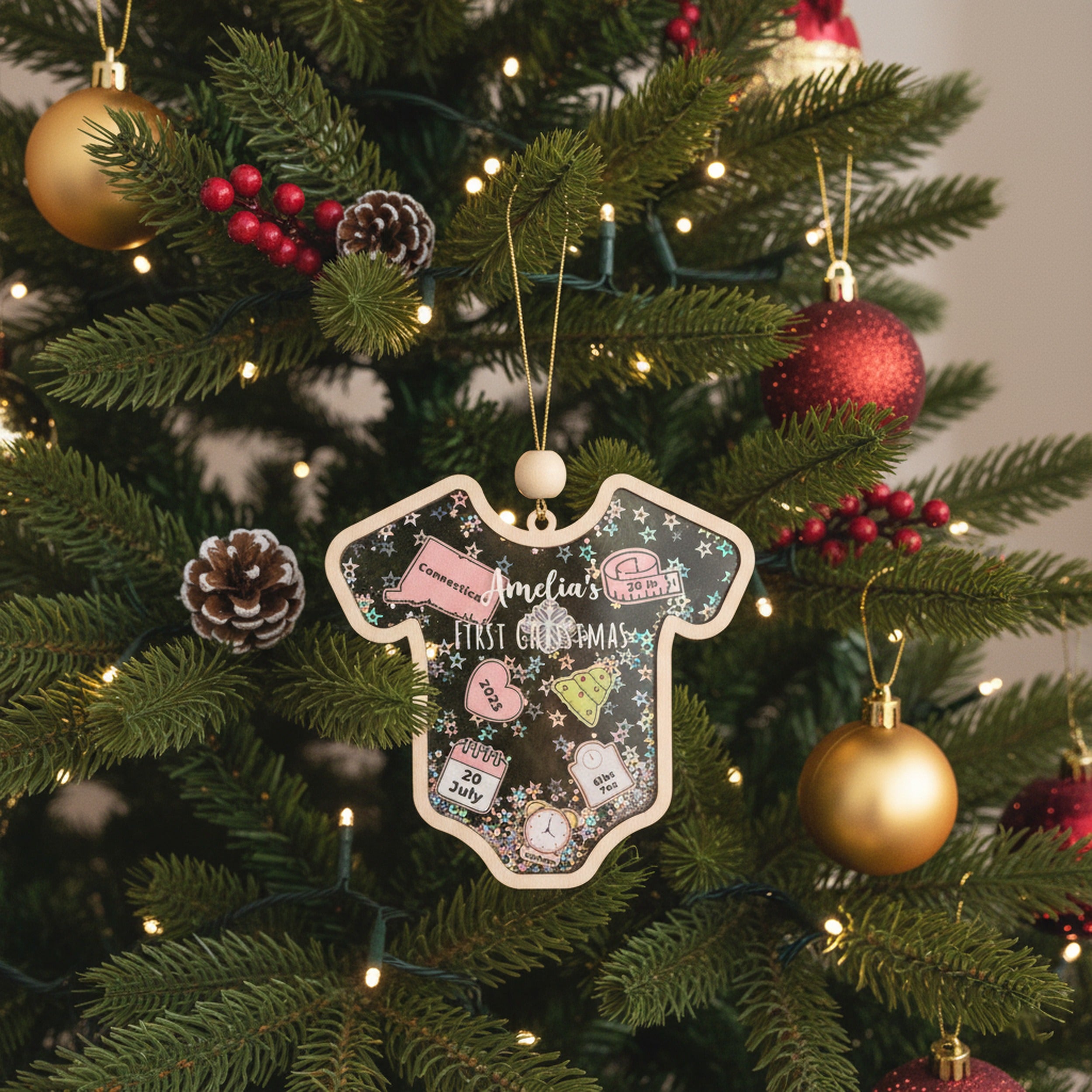Babys First Christmas Ornament Wood and Acrylic for Keepsake Gift D21