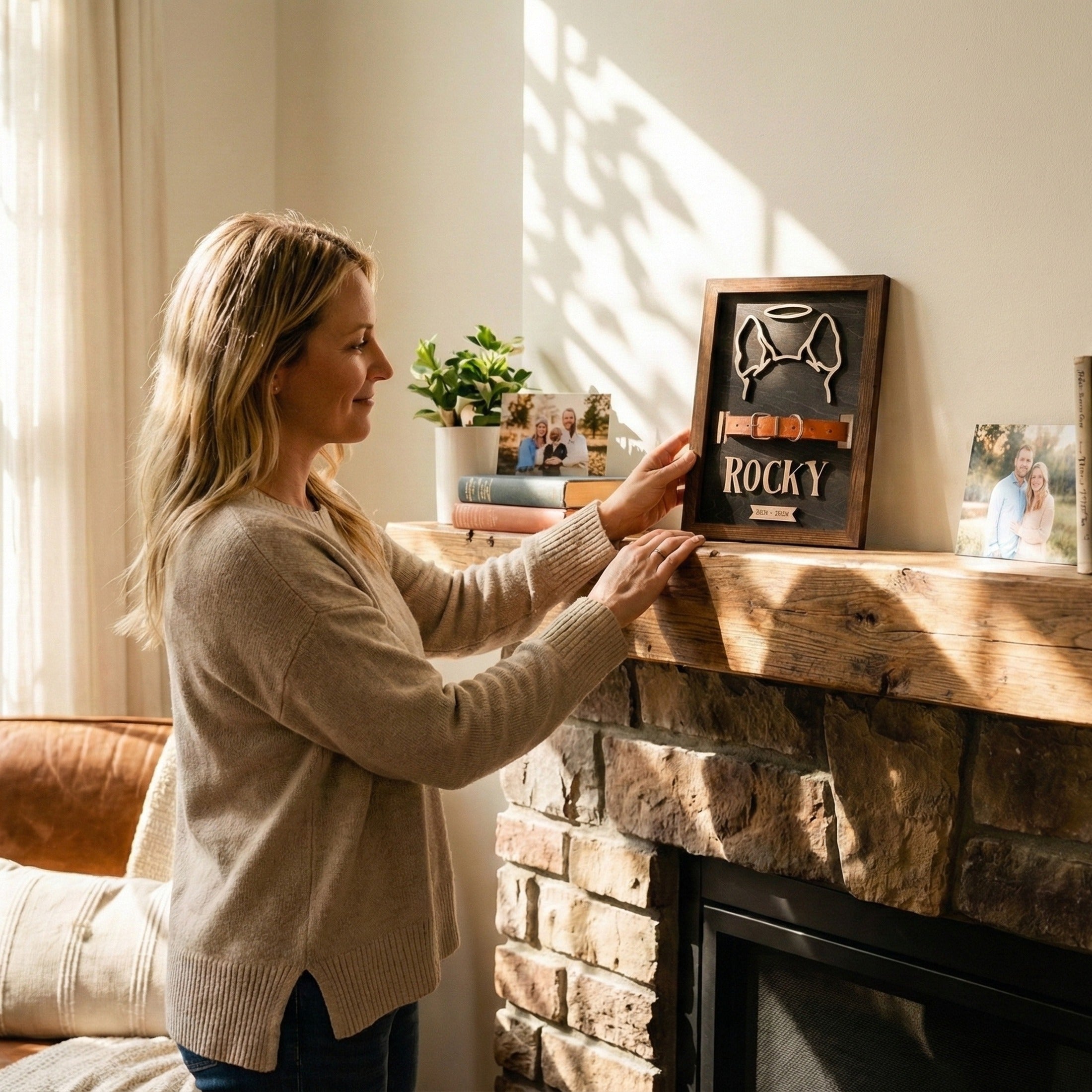 Dog Ear Drawing Framed Wood Dog Memorial Gift and Pet Decor E16