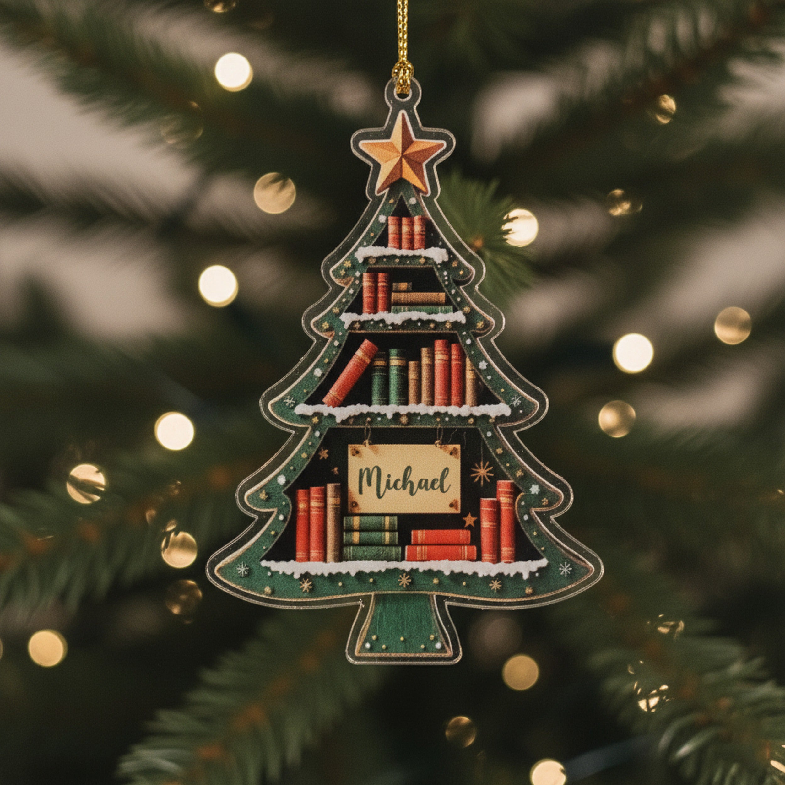 Personalized Book Lover Christmas Ornament Wood for Tree D27