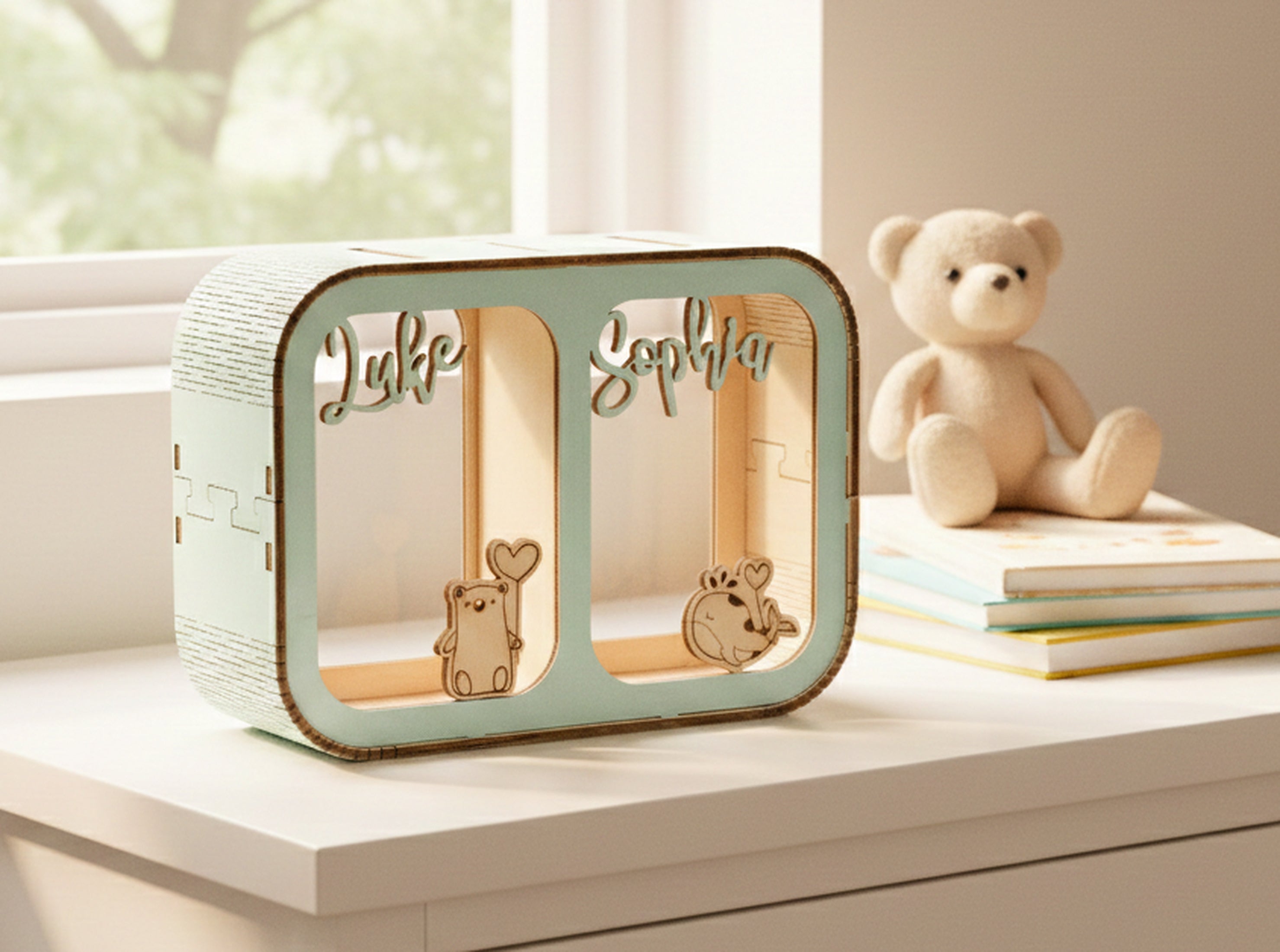 Personalized Wooden Piggy Bank Wood Acrylic for Kids Animal Bank Y27