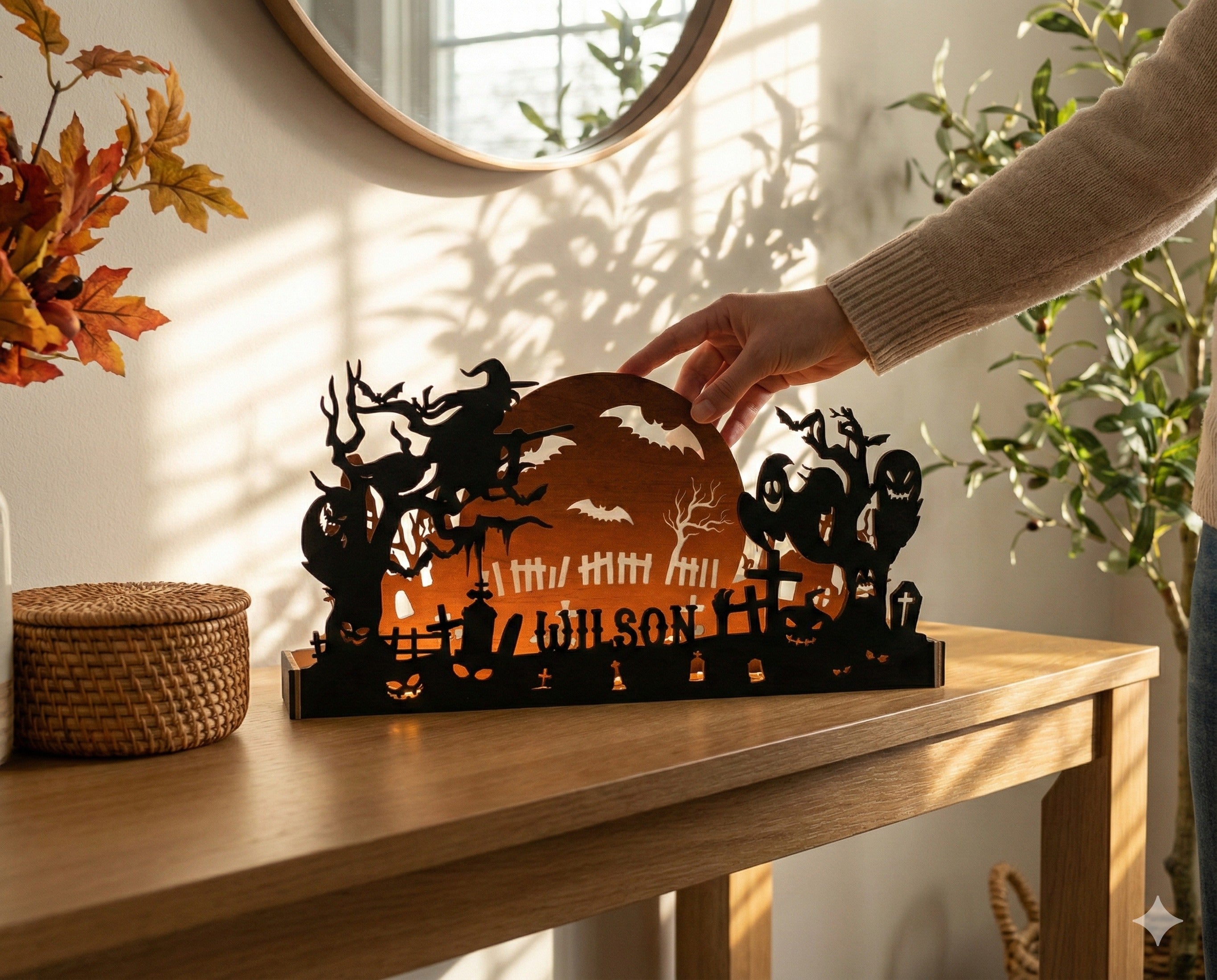 Wooden Halloween Silhouette Table Decor Wood for Home Decor R36