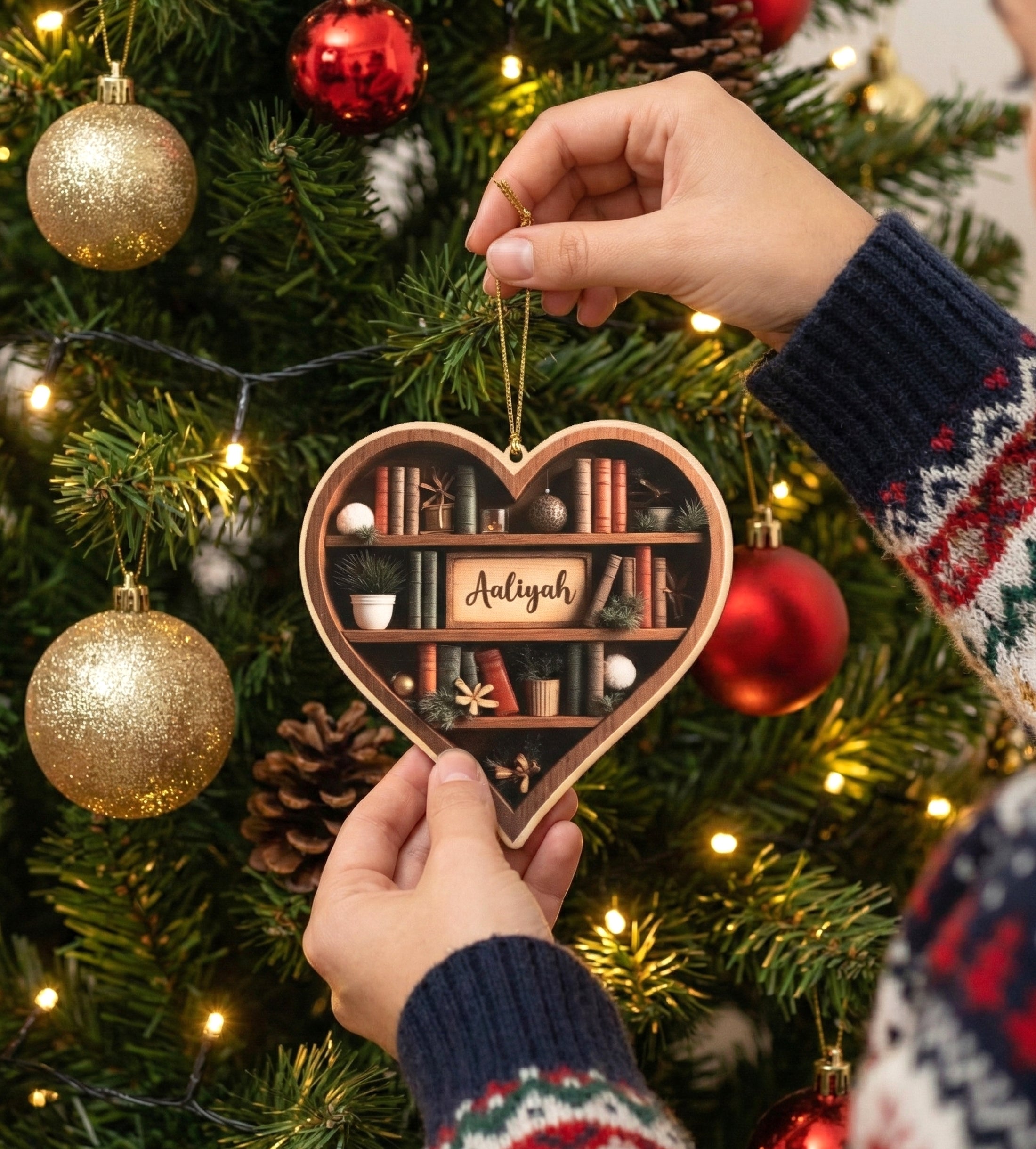 Book Lover Christmas Tree Ornament Wood Acrylic for Readers D27