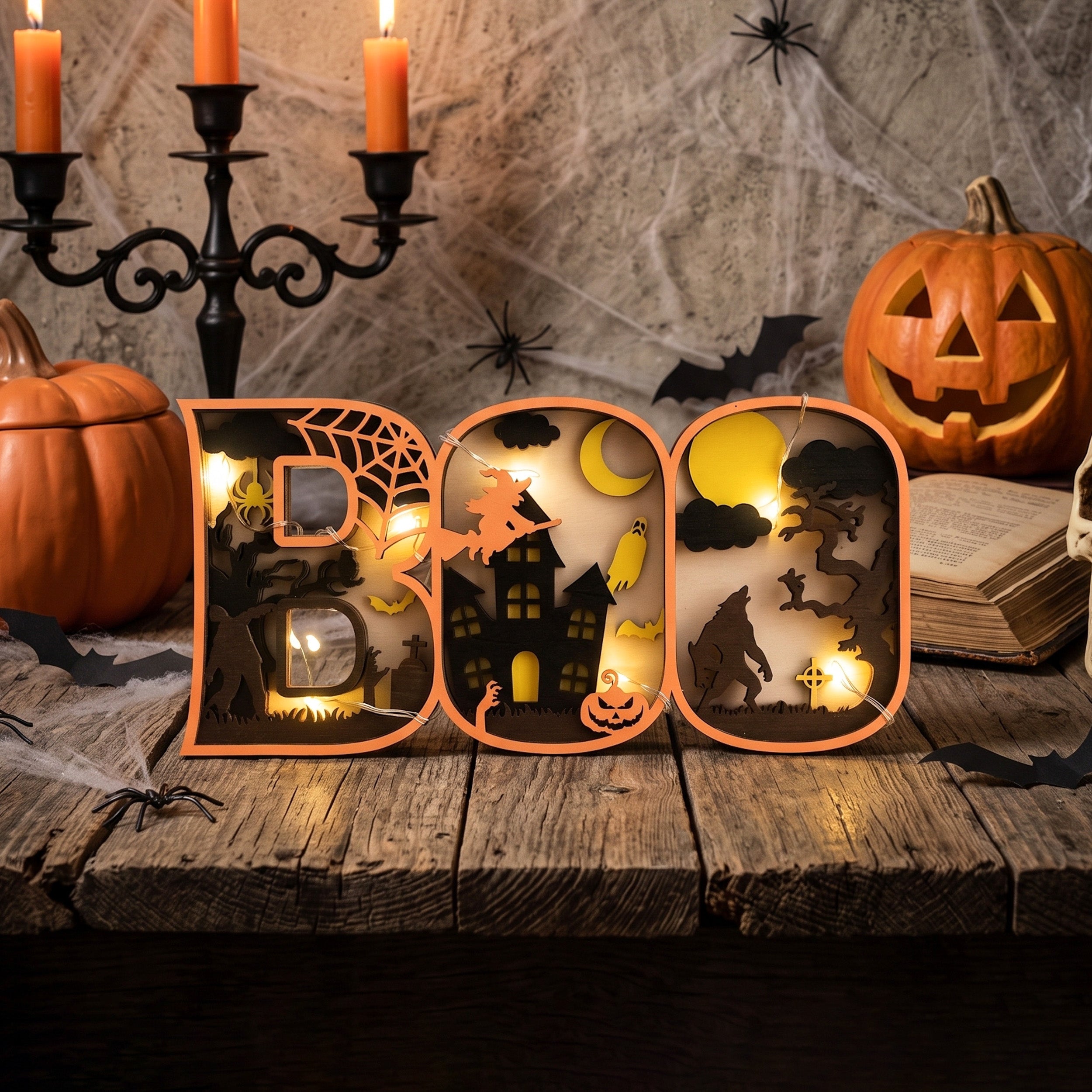Layered Wooden Halloween BOO Sign Wood and Halloween Centerpiece B34