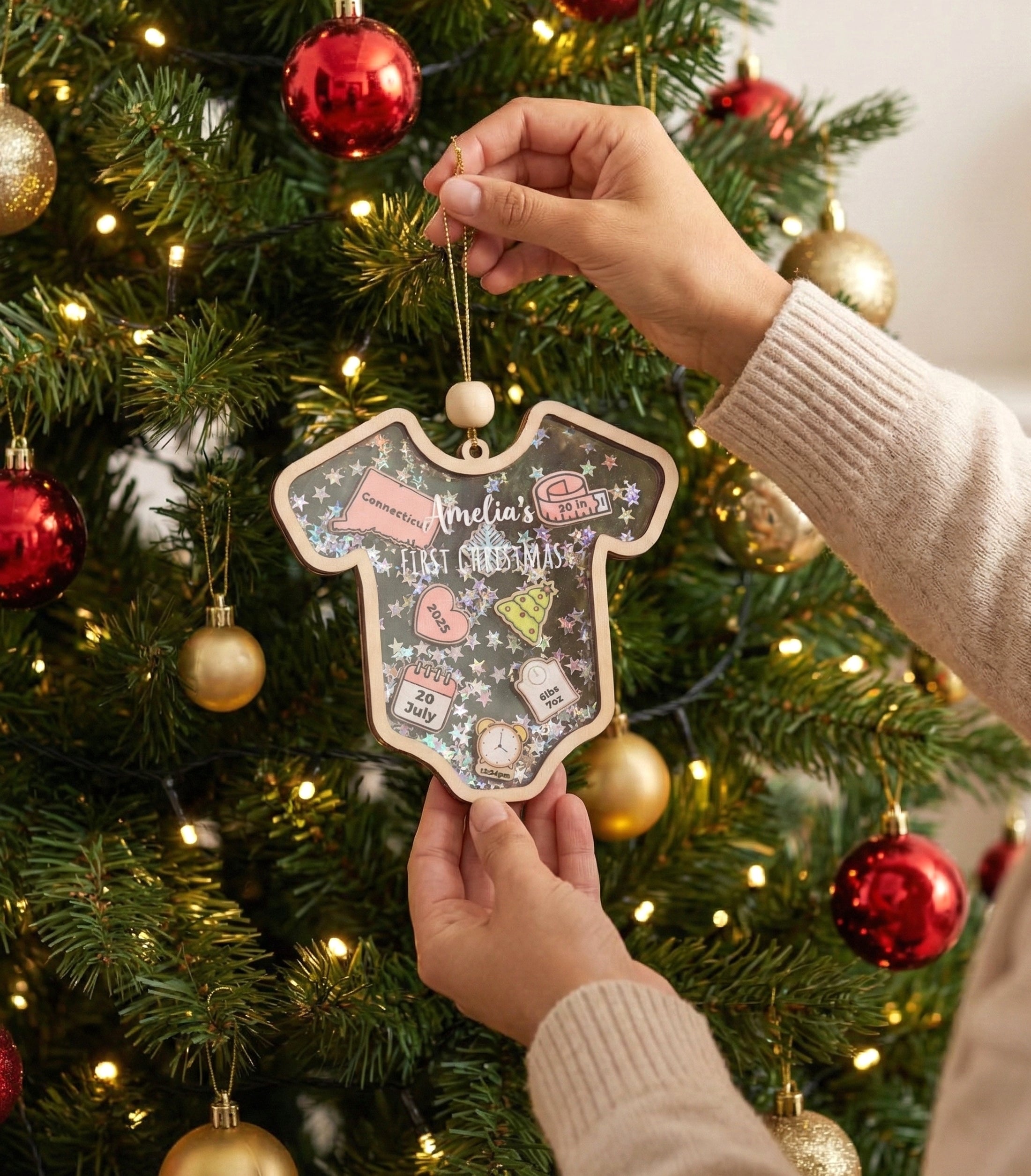 Babys First Christmas Ornament Wood and Acrylic for Keepsake Gift D21
