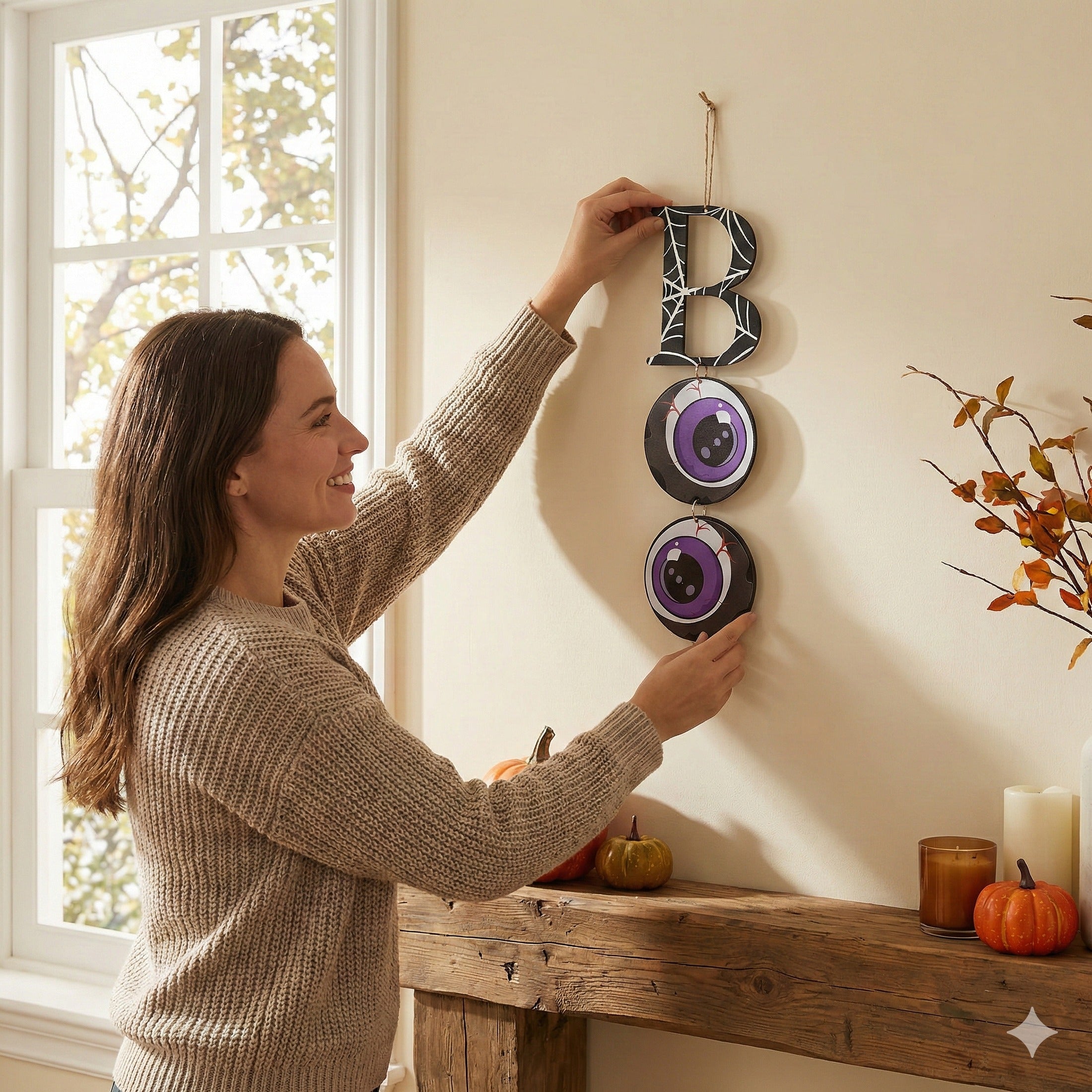 Wooden Boo Halloween Wall Hanging Wood for Boo Wall Decor D10