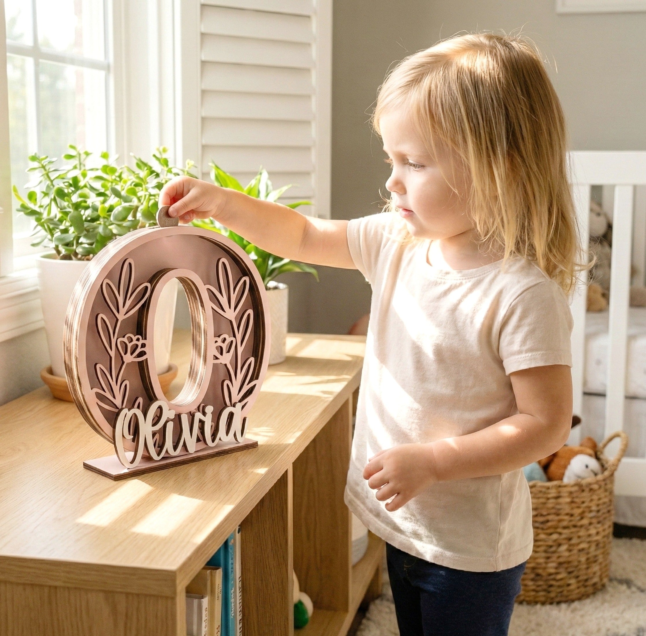 Personalized Letter Piggy Bank with Floral Design E22