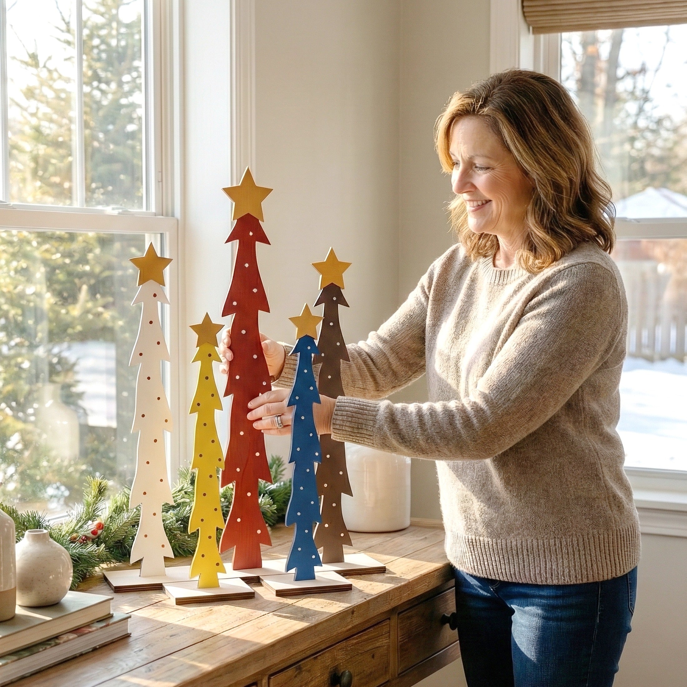 Decorative Wooden Christmas Tree for Modern Holiday Table Decor D46