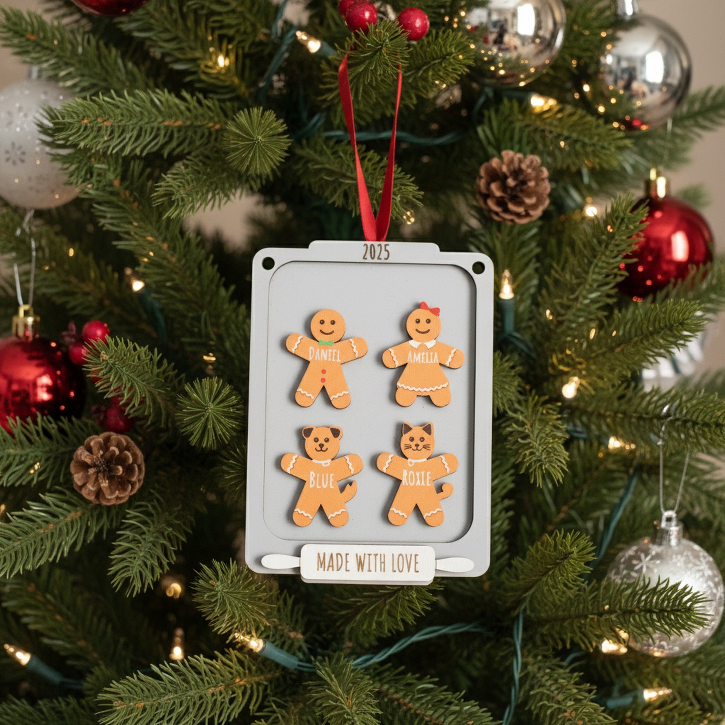 Wooden Gingerbread Family Christmas Ornament for Tree R77