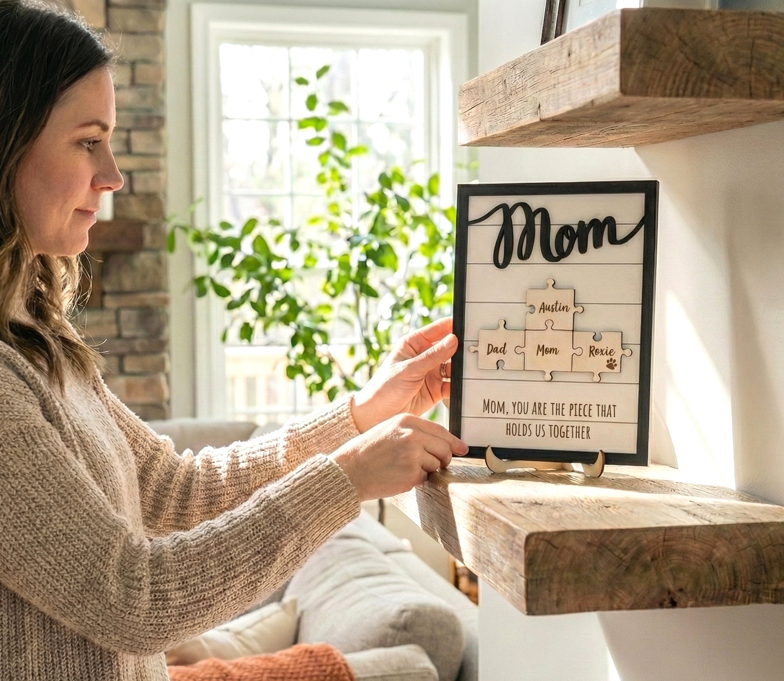 Personalized Wooden Puzzle Frame for Mom Family Puzzle Decor E63