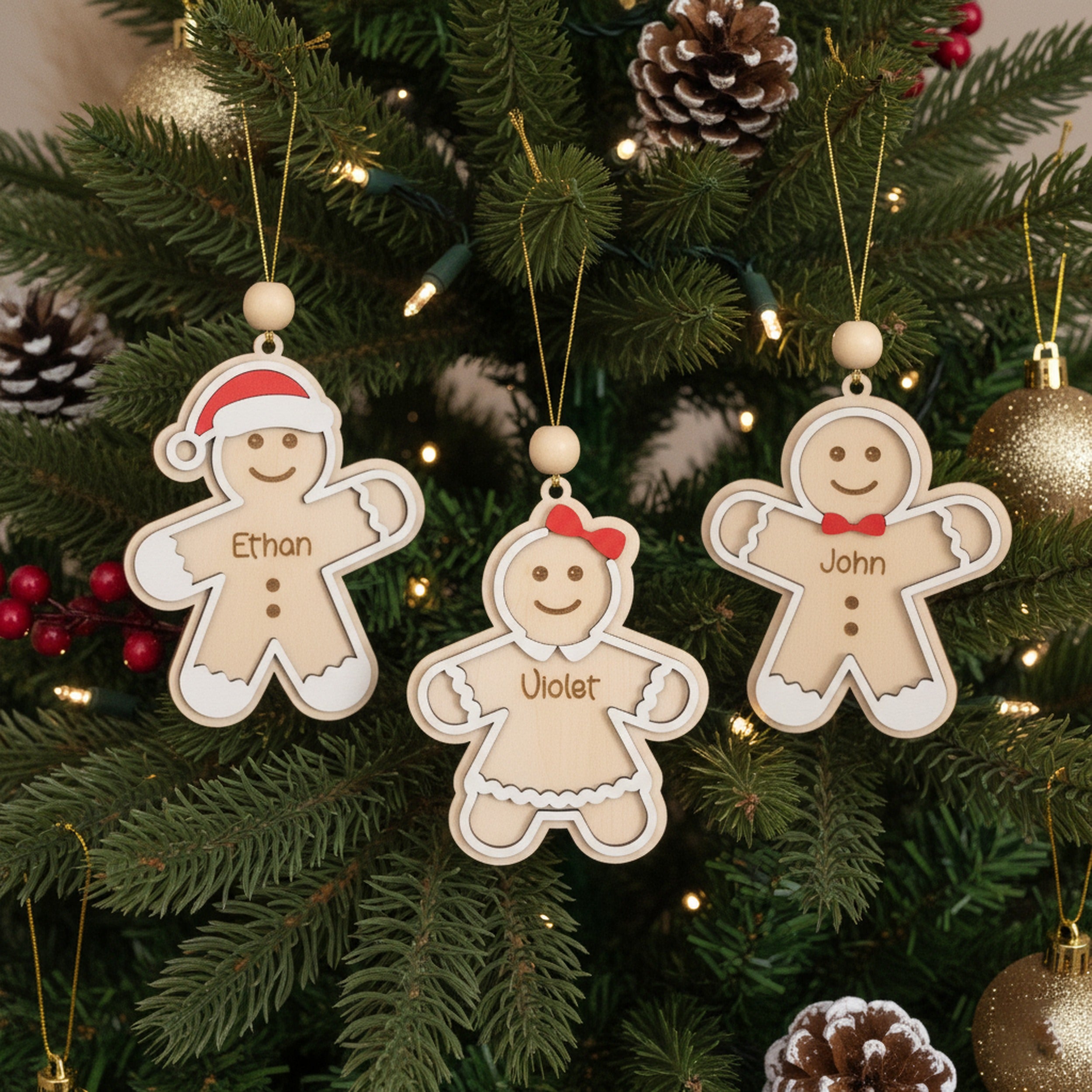 Personalized Gingerbread Christmas Ornament Wood Gingerbread Christmas Ornament for Kids and Custom Name Christmas Ornament D29