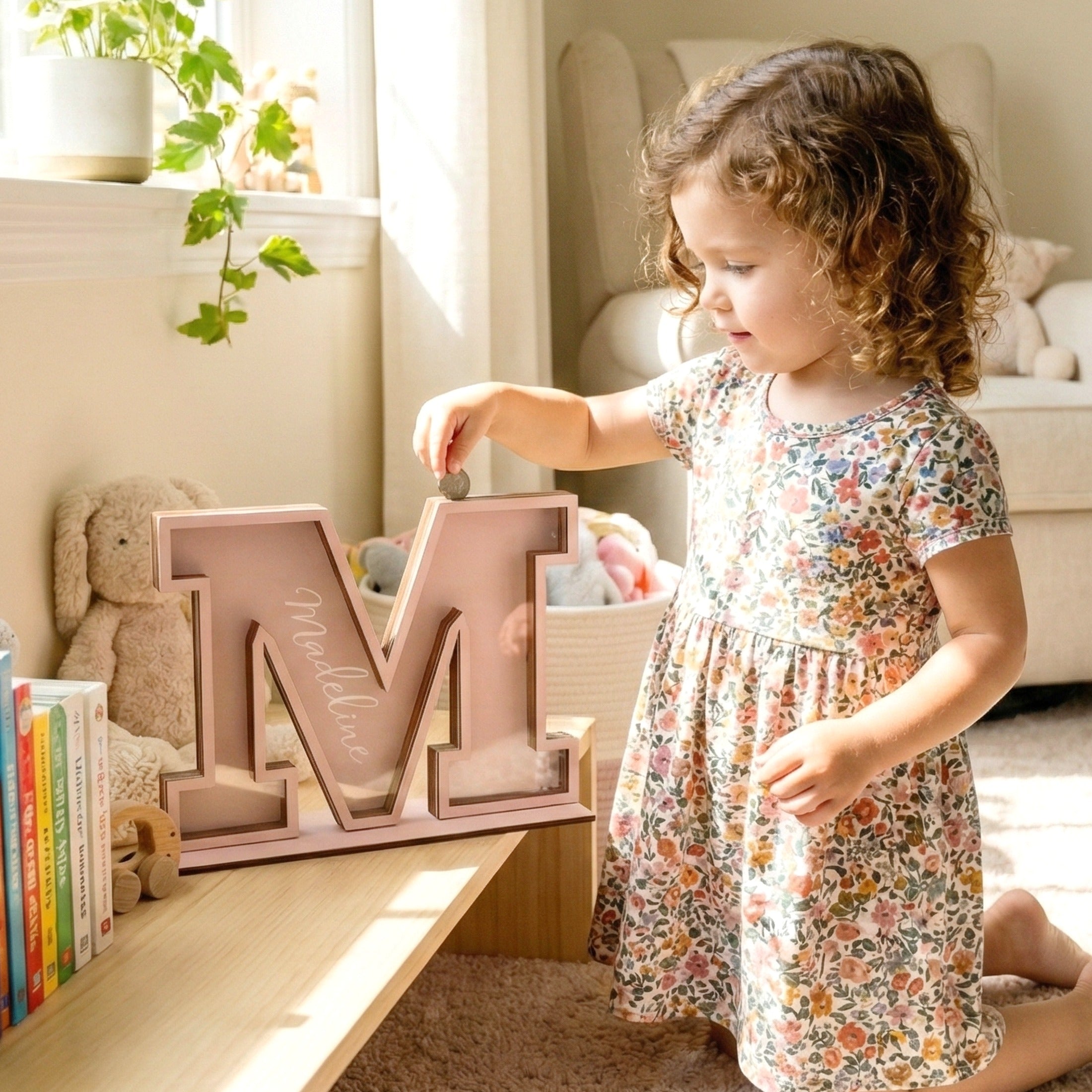 Personalized Letter Piggy Bank wood acrylic for kids room decor E19