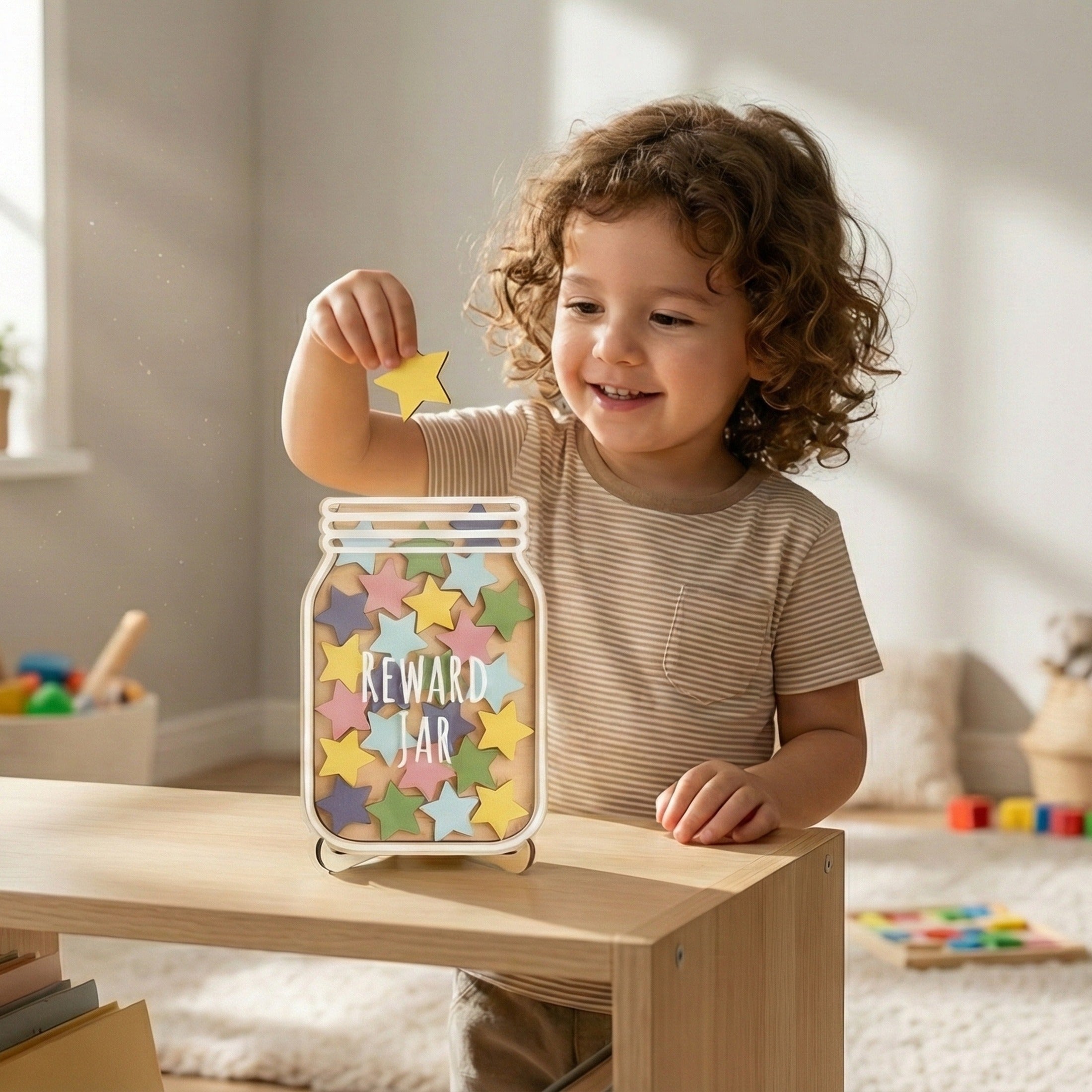 Wooden Reward Jar Wood for Kids Behavior Reward System E57