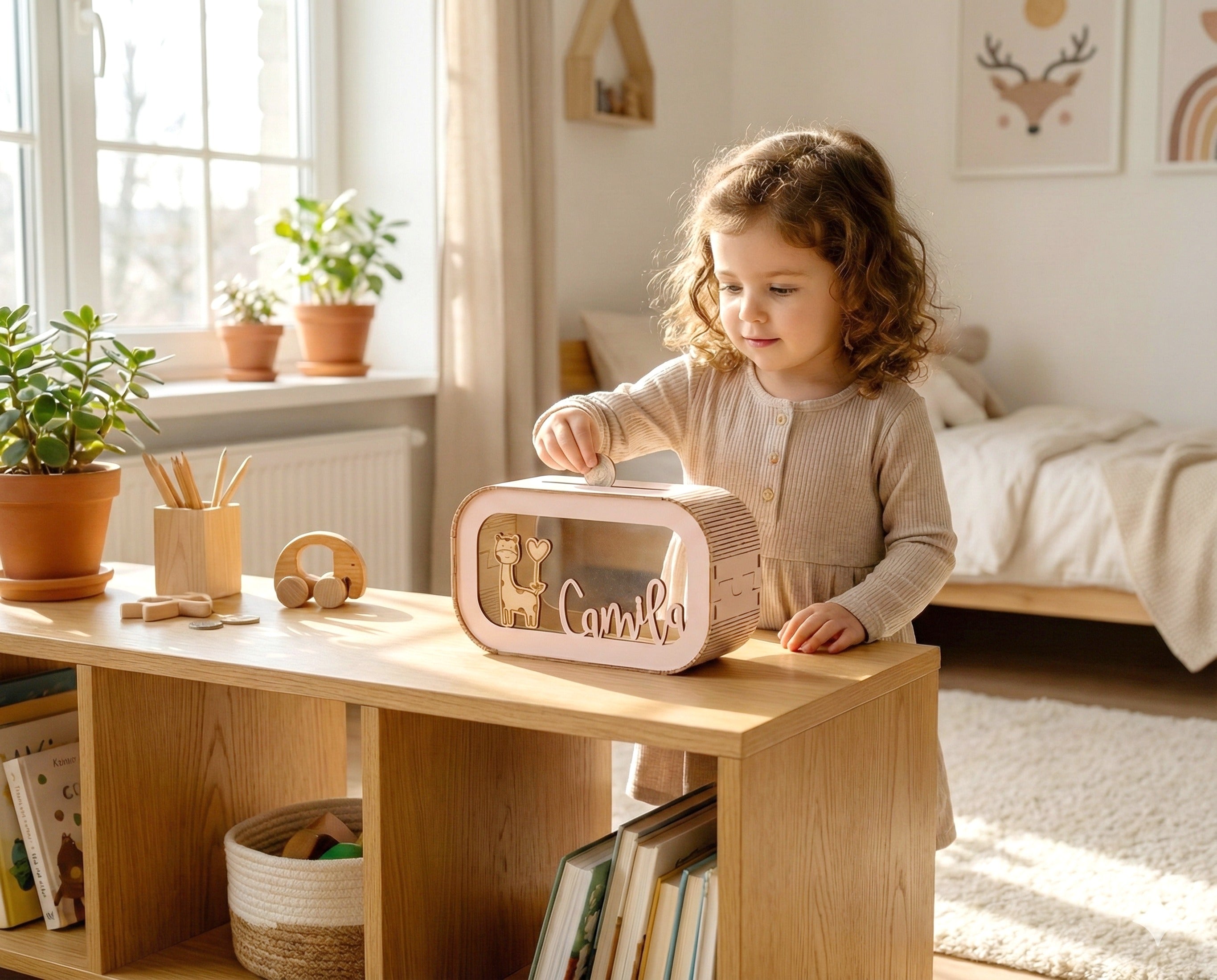 Personalized Animal Piggy Bank Wood for Kids and Baby Gifts G87