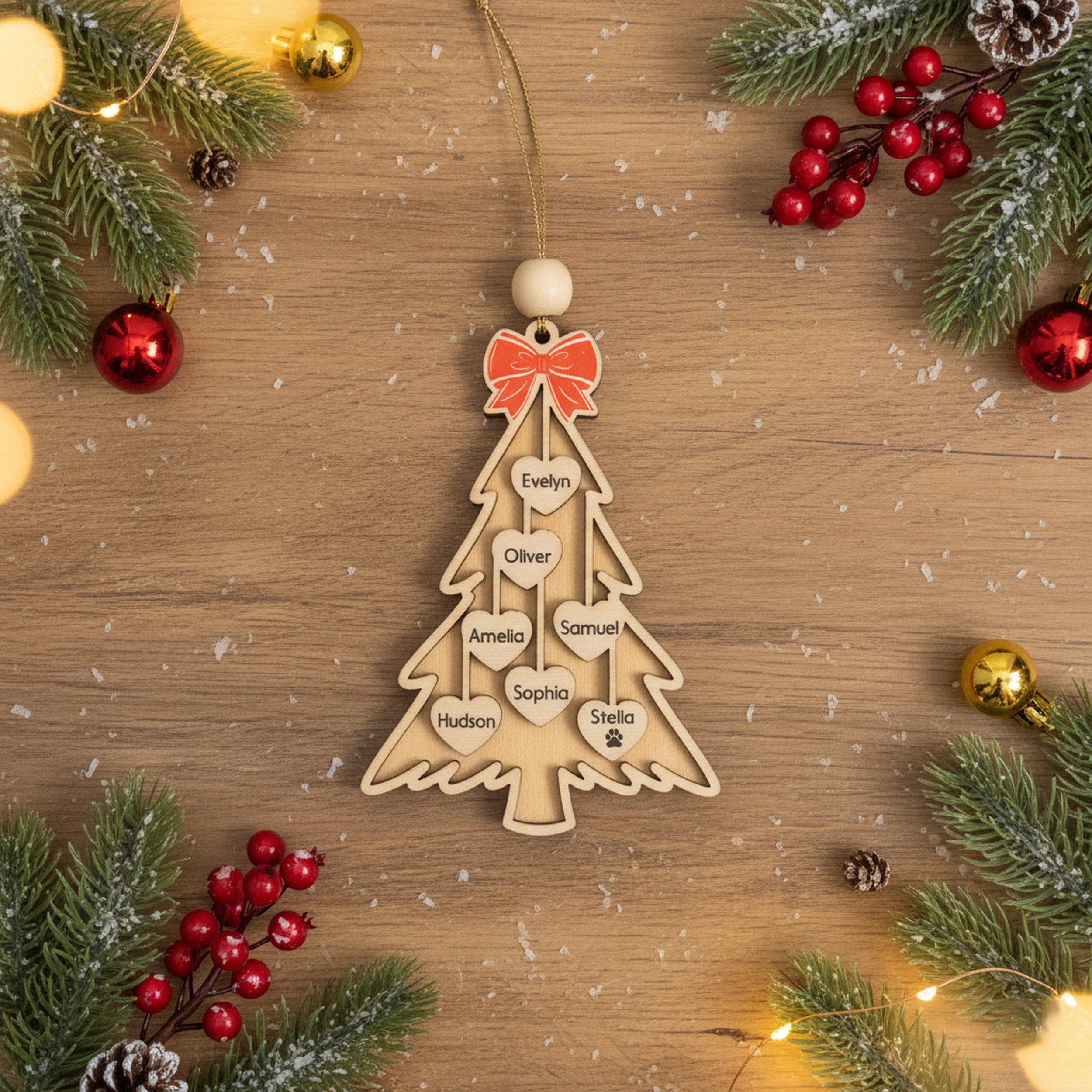 Personalized Wooden Christmas Tree Ornament Wood Family Christmas Ornament and Custom Name Ornament D30