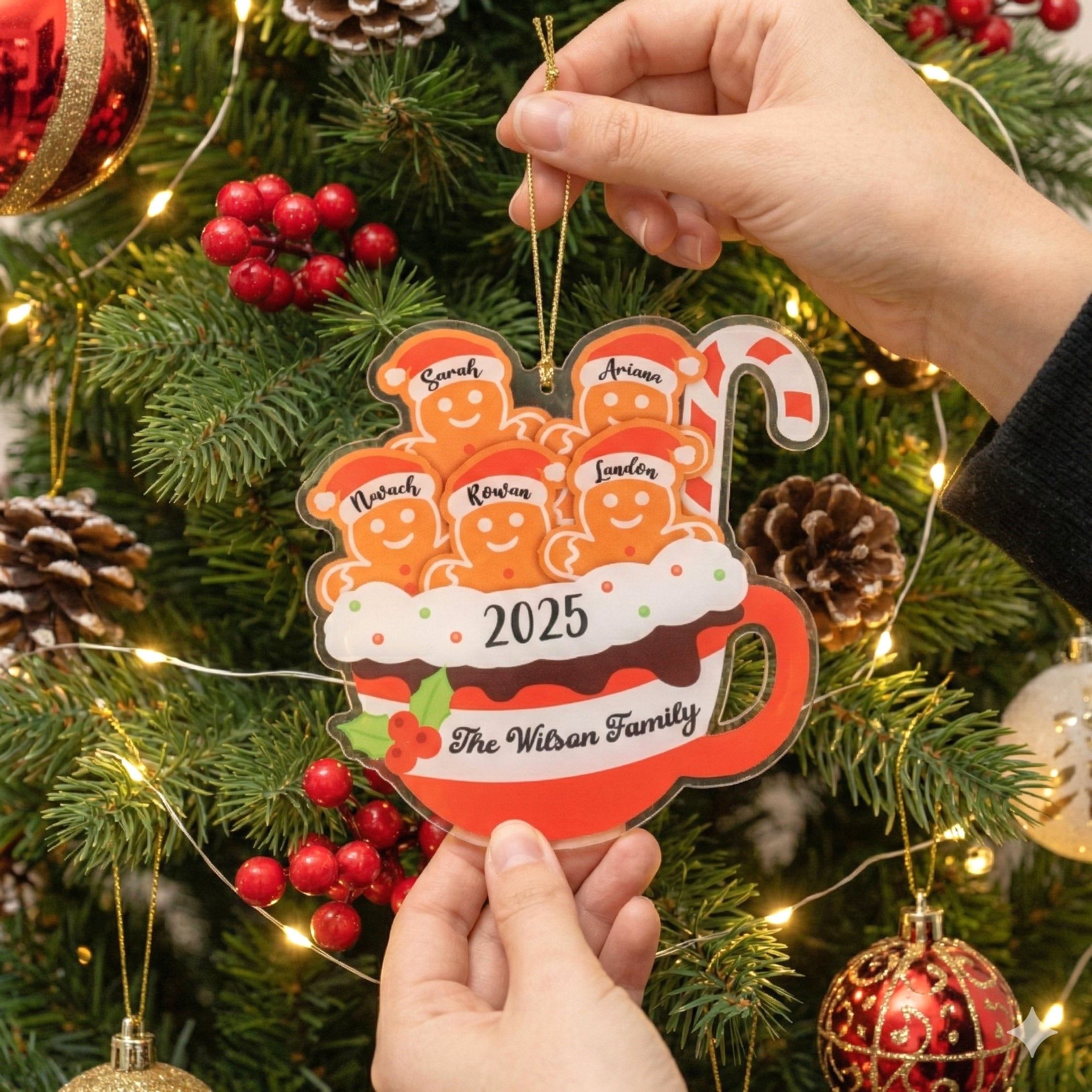 Personalized Gingerbread Family Ornament Acrylic Christmas Tree Ornament for Rustic Holiday Decor D23