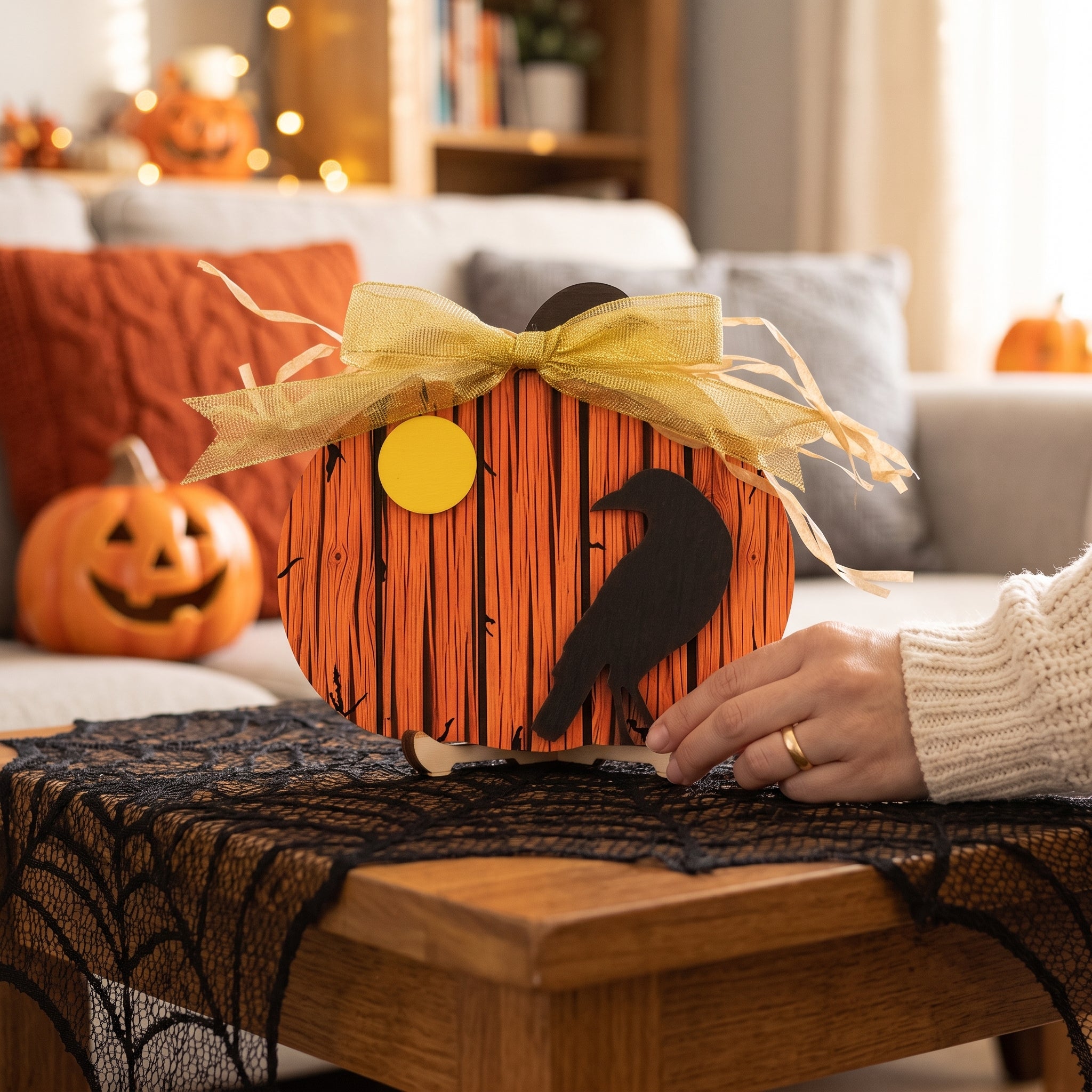 Wooden Pumpkin Halloween Tabletop Sign Decor for Fall B38