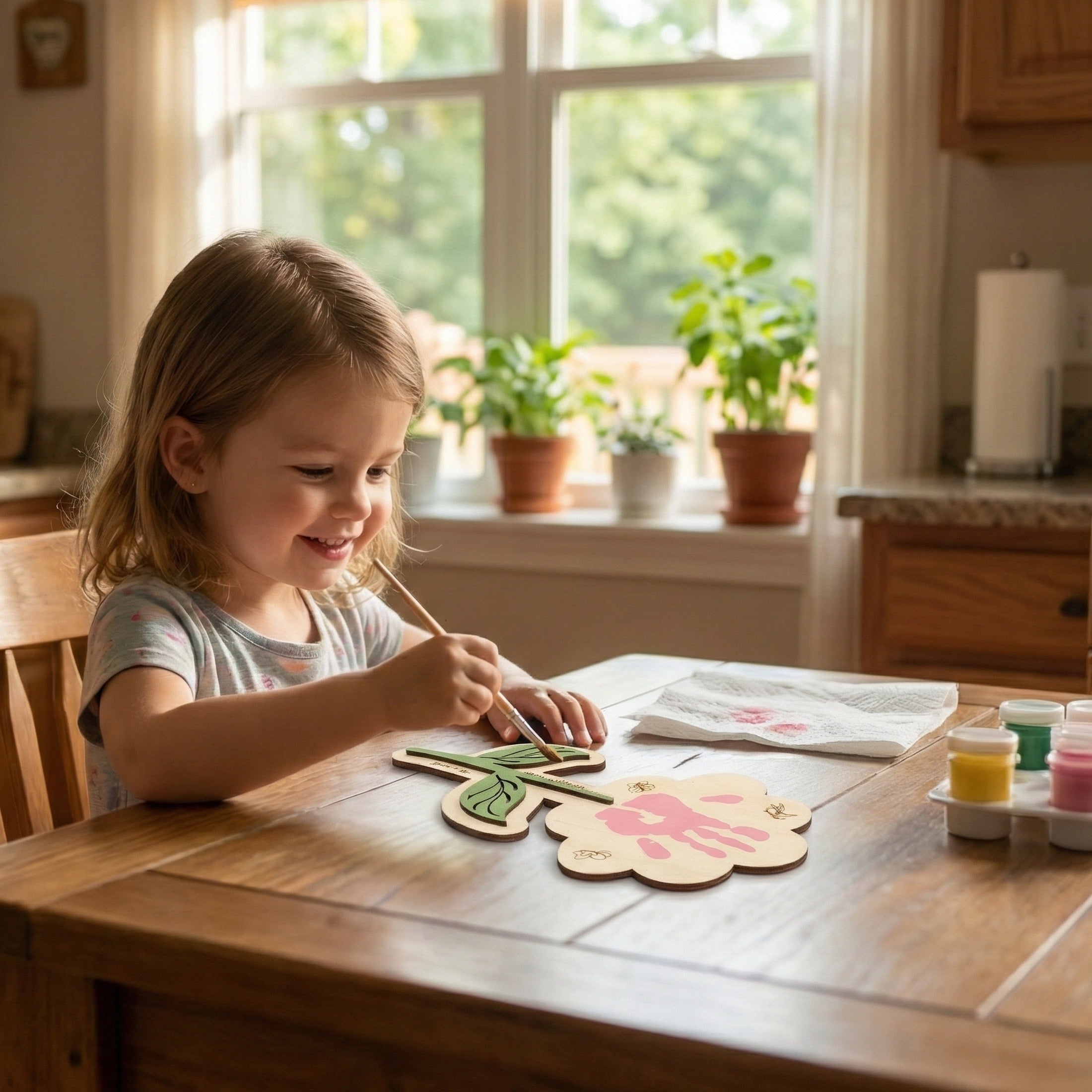 Wooden Flower Handprint Art Wood for Mother Day Gift and Handprint Decor Y70