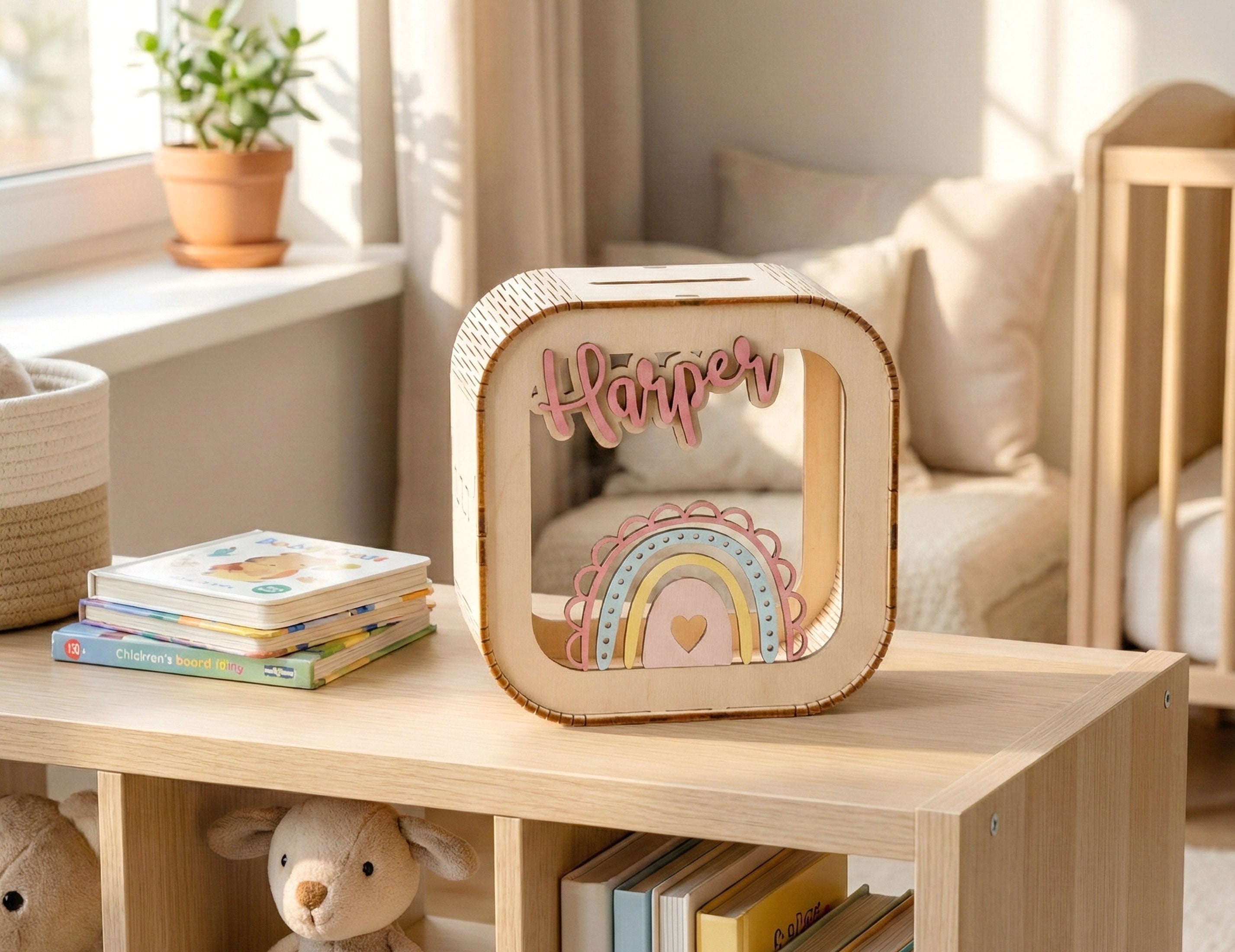 Personalized Wooden Piggy Bank wood acrylic for kids saving and decor E10