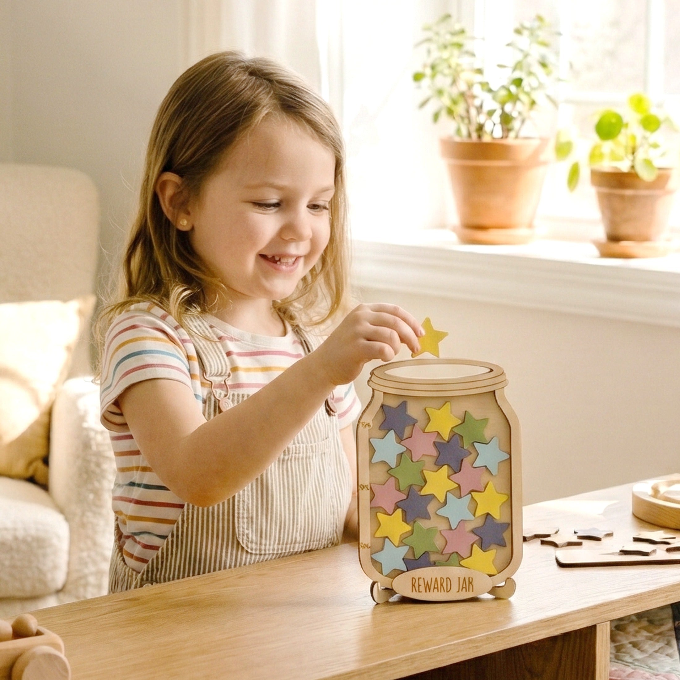 Wooden Reward Jar for Kids Interactive Behavior Tool E27